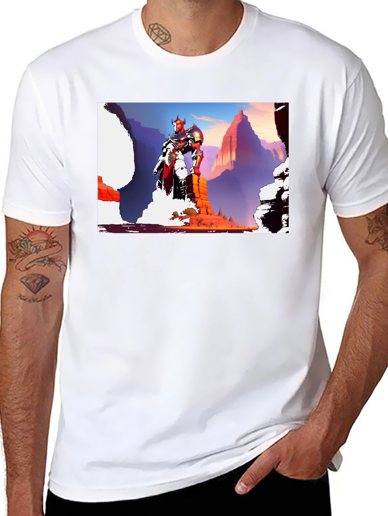 Fantasy Warrior Graphic Tee - Black Cotton Shirt