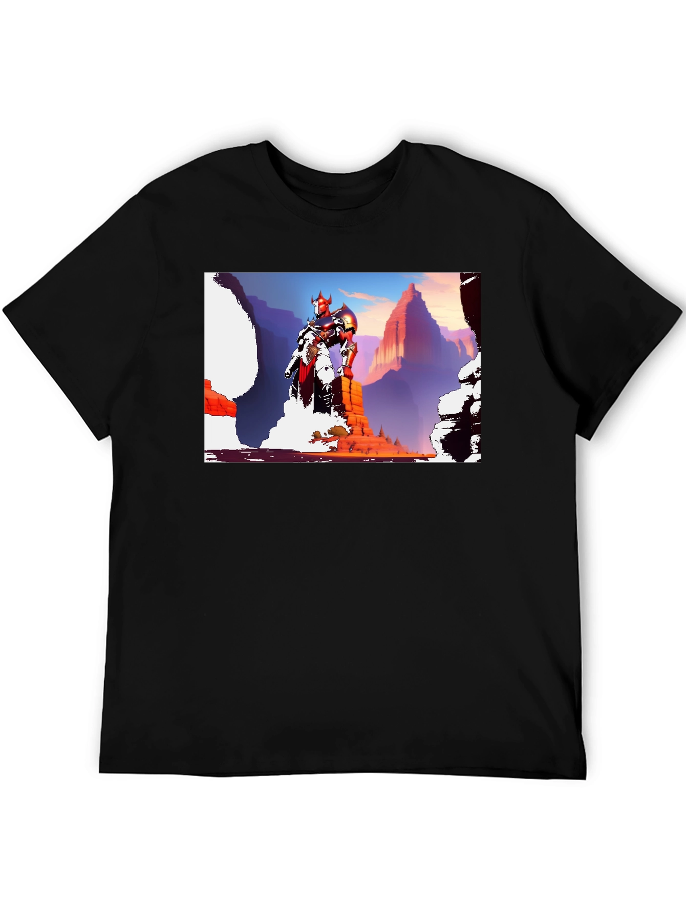Fantasy Warrior Graphic Tee - Black Cotton Shirt