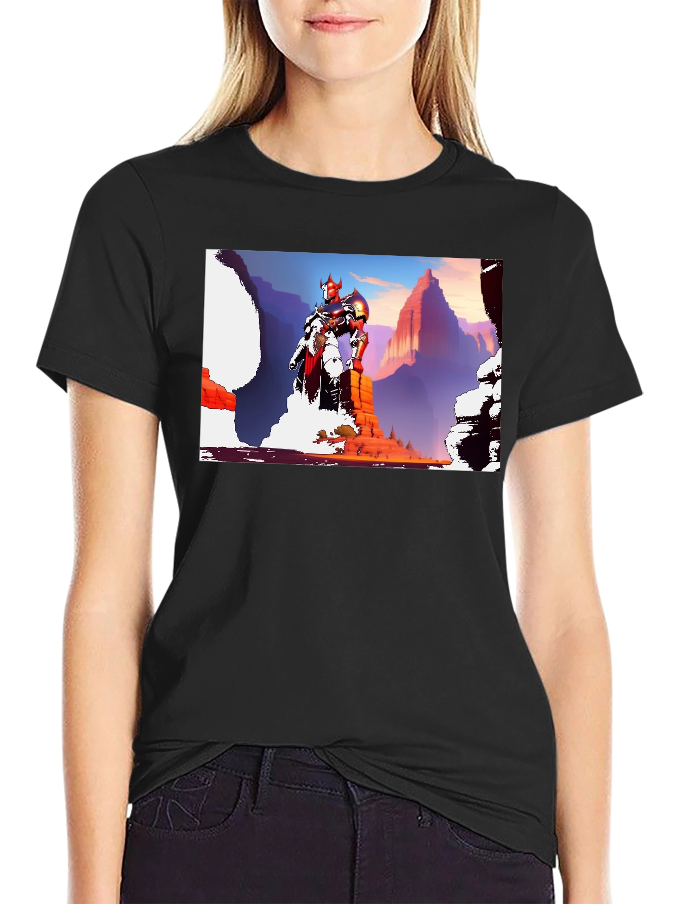 Fantasy Warrior Graphic Tee - Black Cotton Shirt