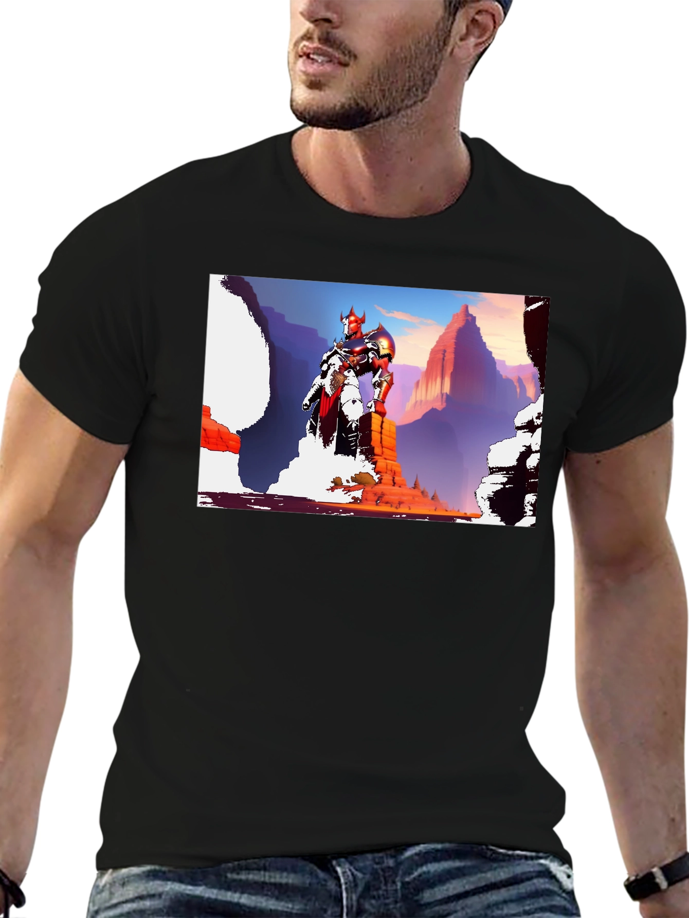 Fantasy Warrior Graphic Tee - Black Cotton Shirt