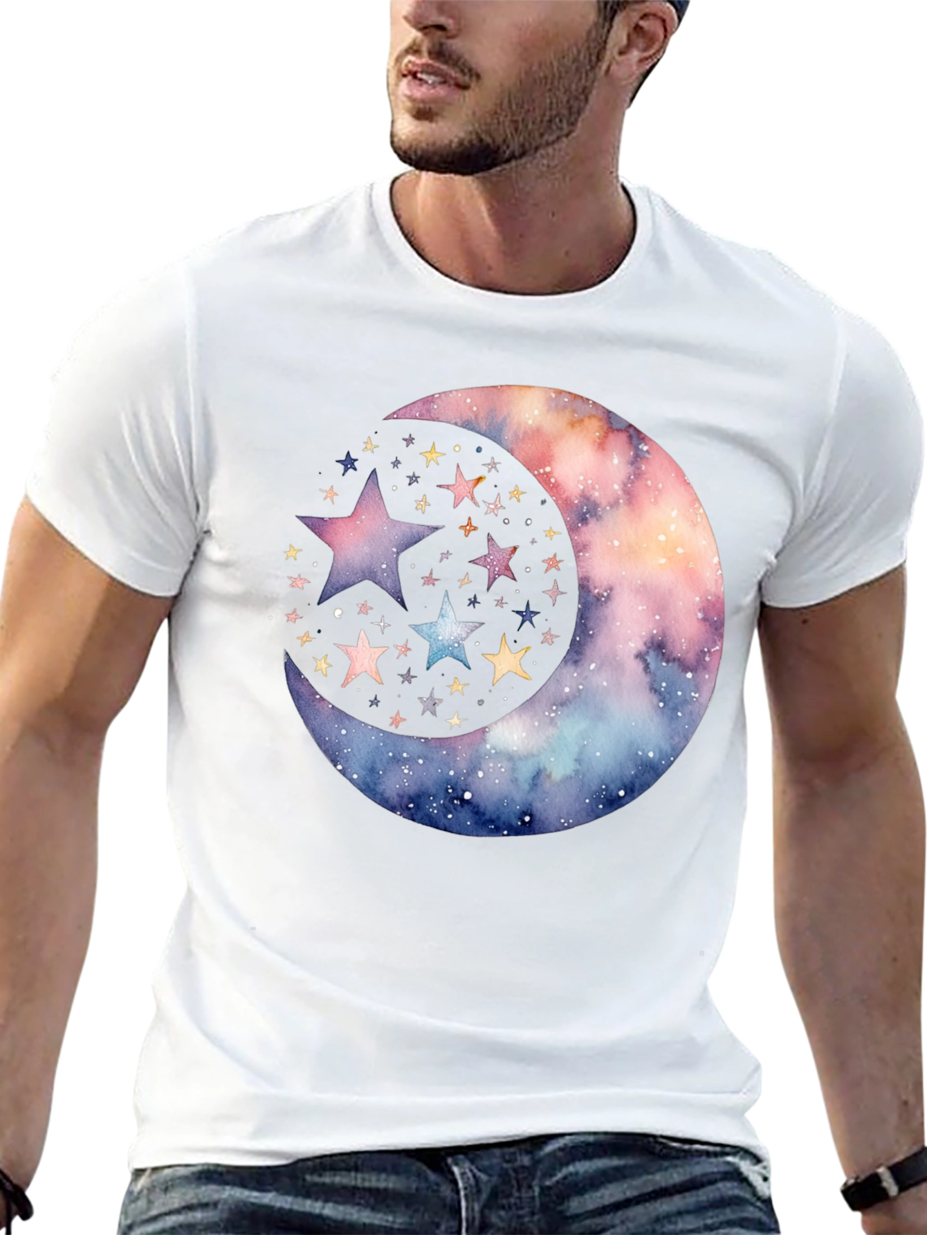Cosmic Crescent Moon Star Graphic Tee