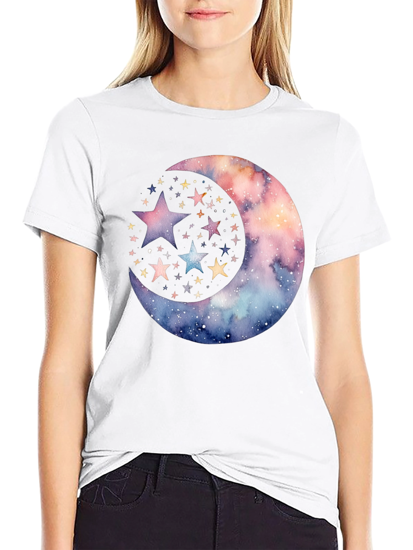 Cosmic Crescent Moon Star Graphic Tee