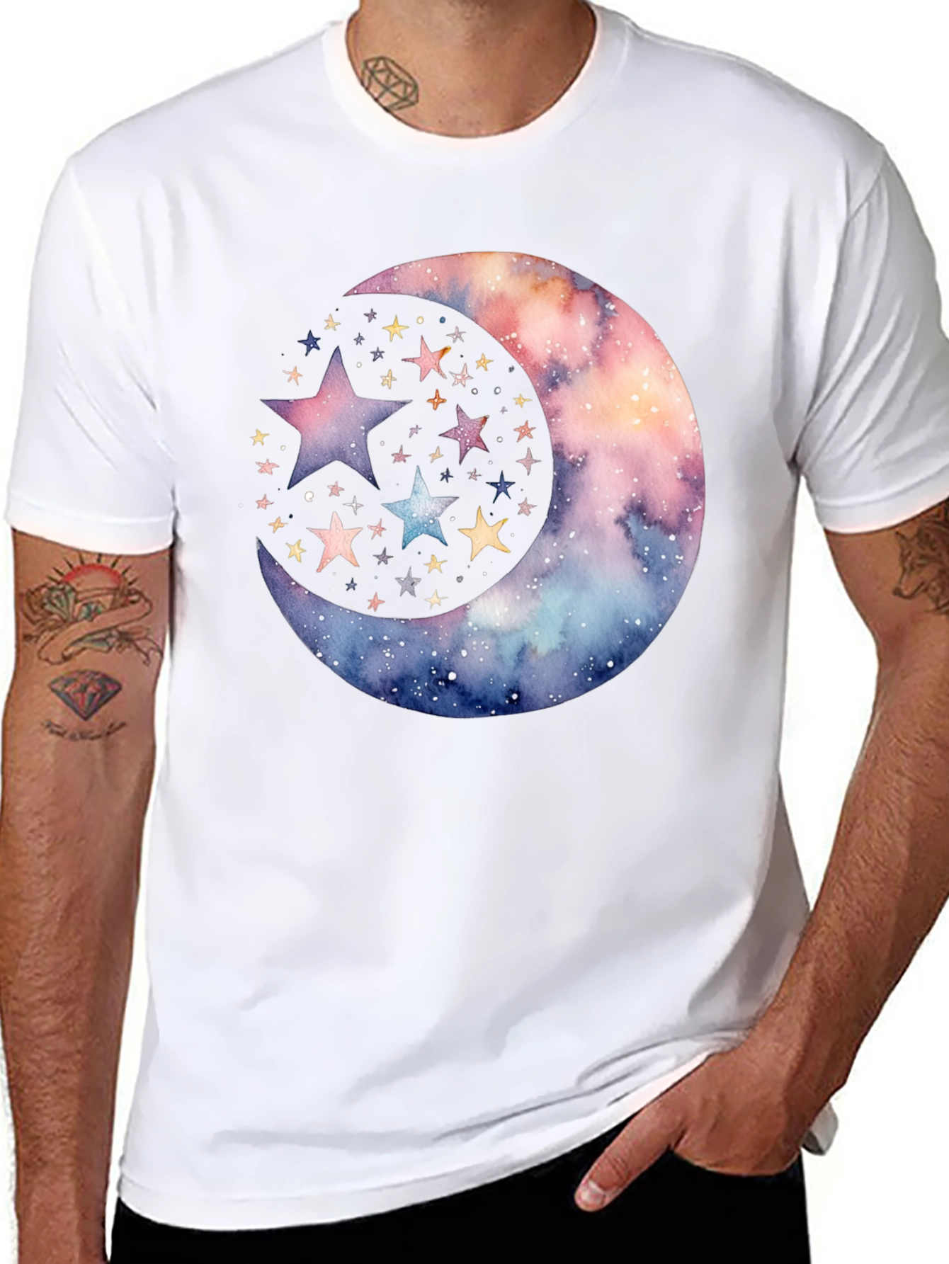 Cosmic Crescent Moon Star Graphic Tee