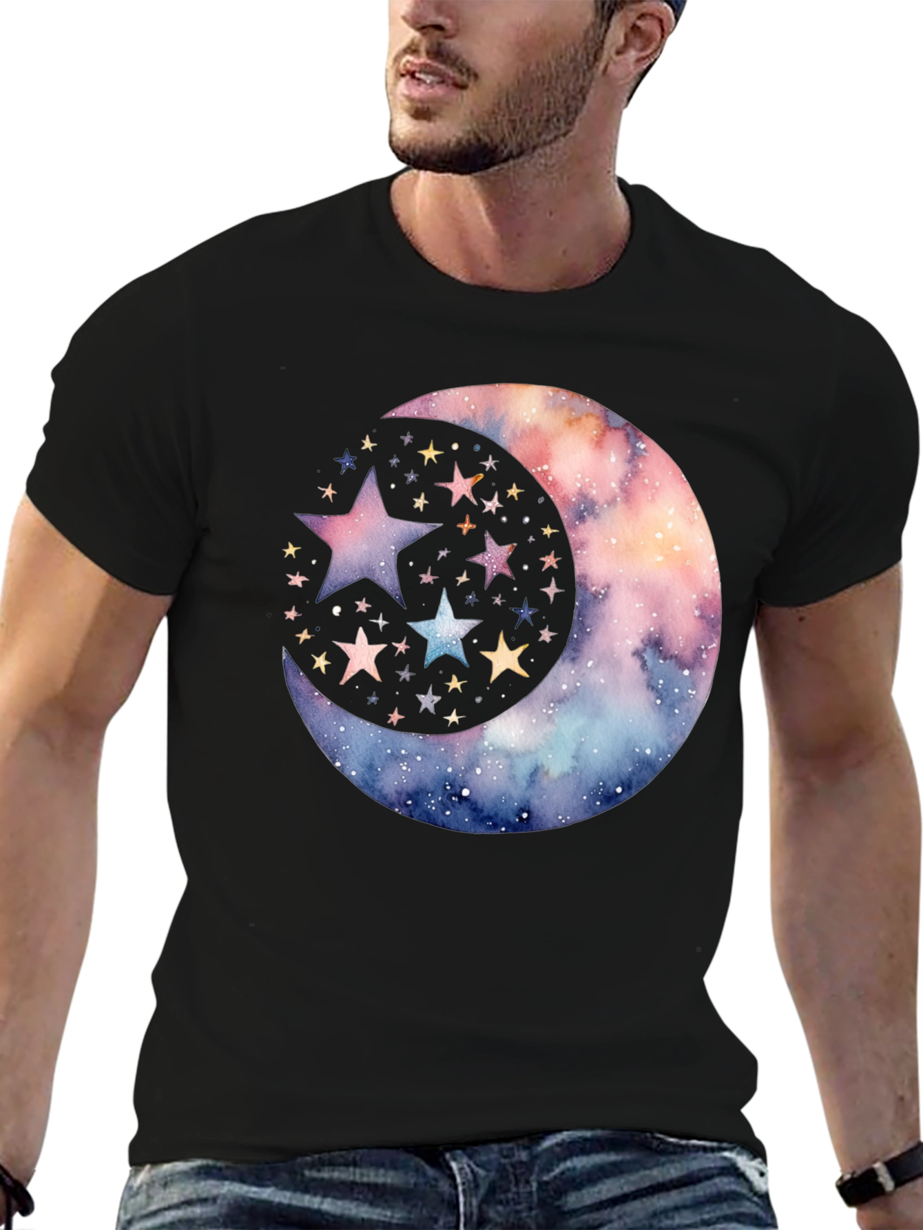 Cosmic Crescent Moon Star Graphic Tee