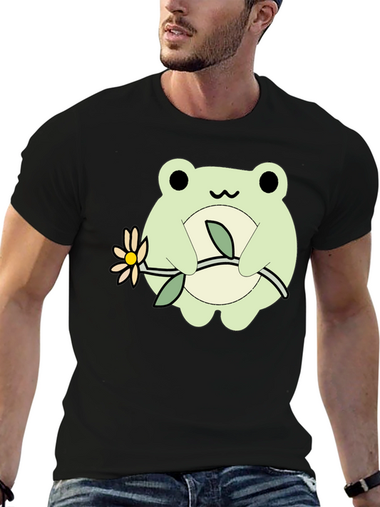 Cute Frog Holding Flower Graphic T-Shirt
