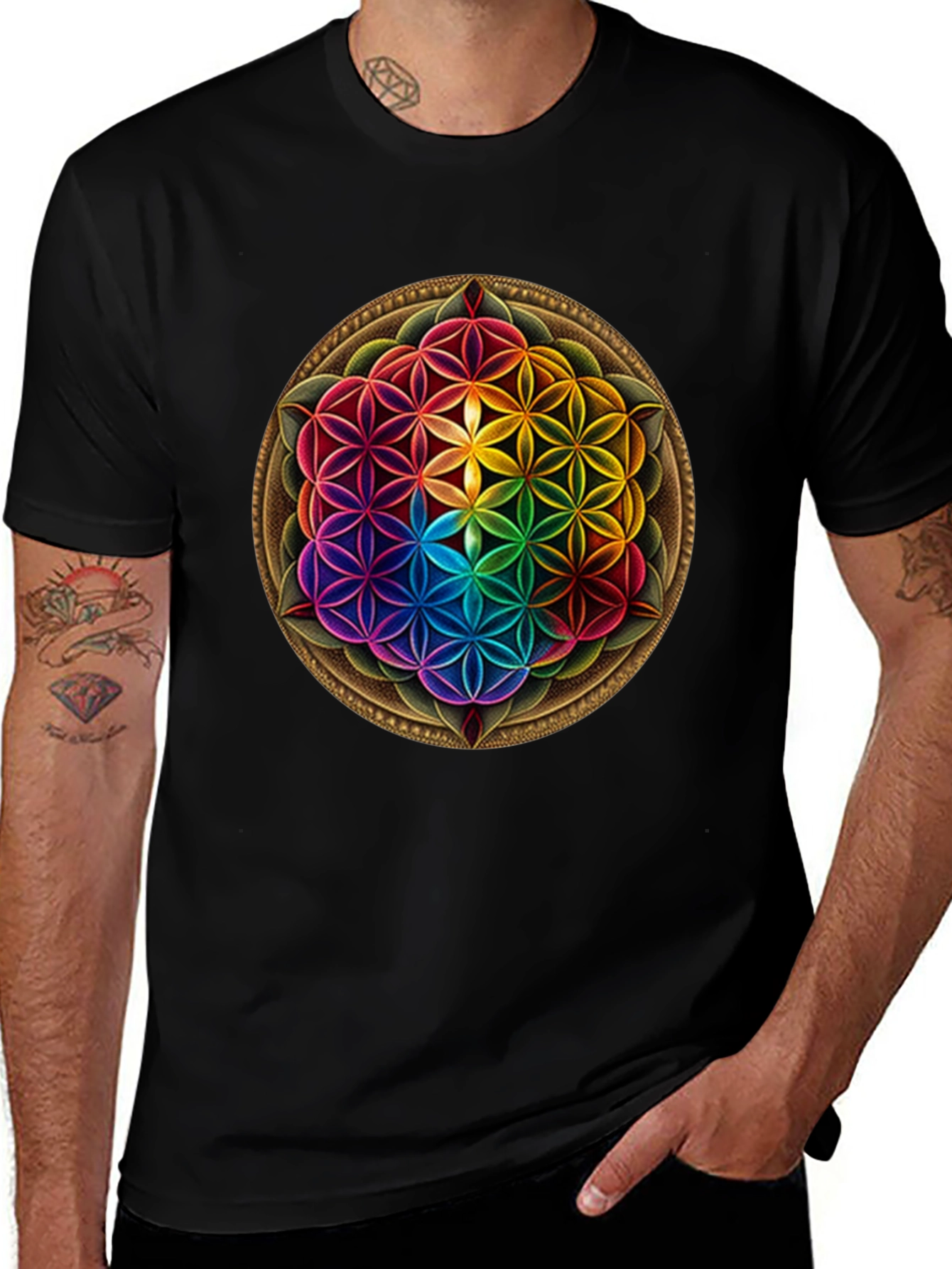 Rainbow Flower of Life Graphic T-Shirt