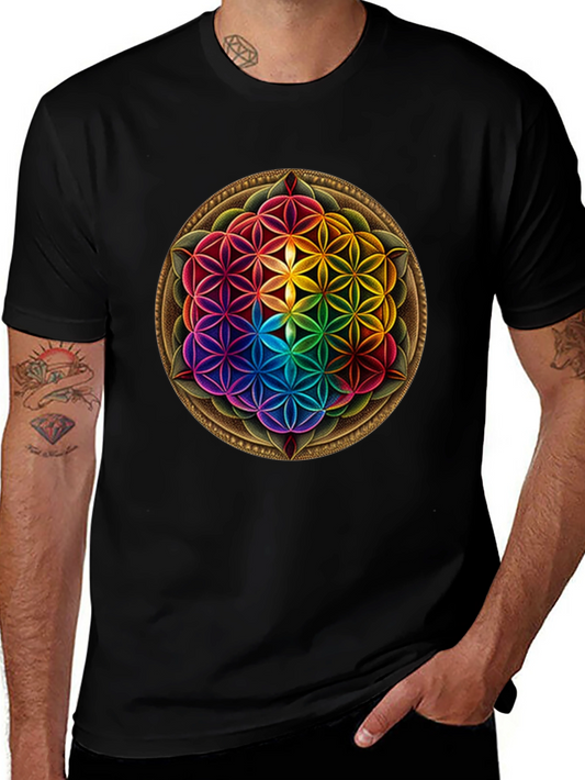 Rainbow Flower of Life Graphic T-Shirt