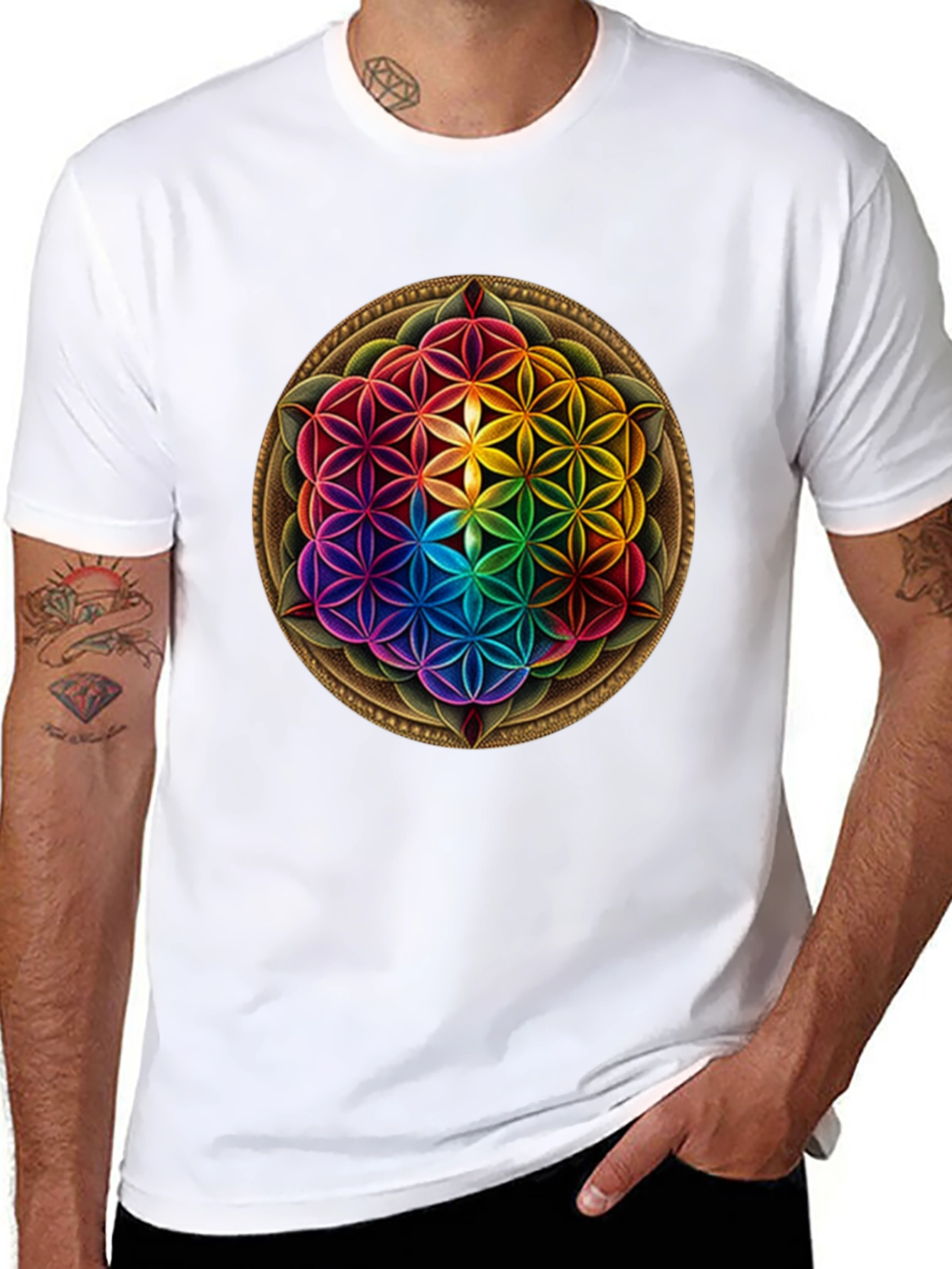 Rainbow Flower of Life Graphic T-Shirt
