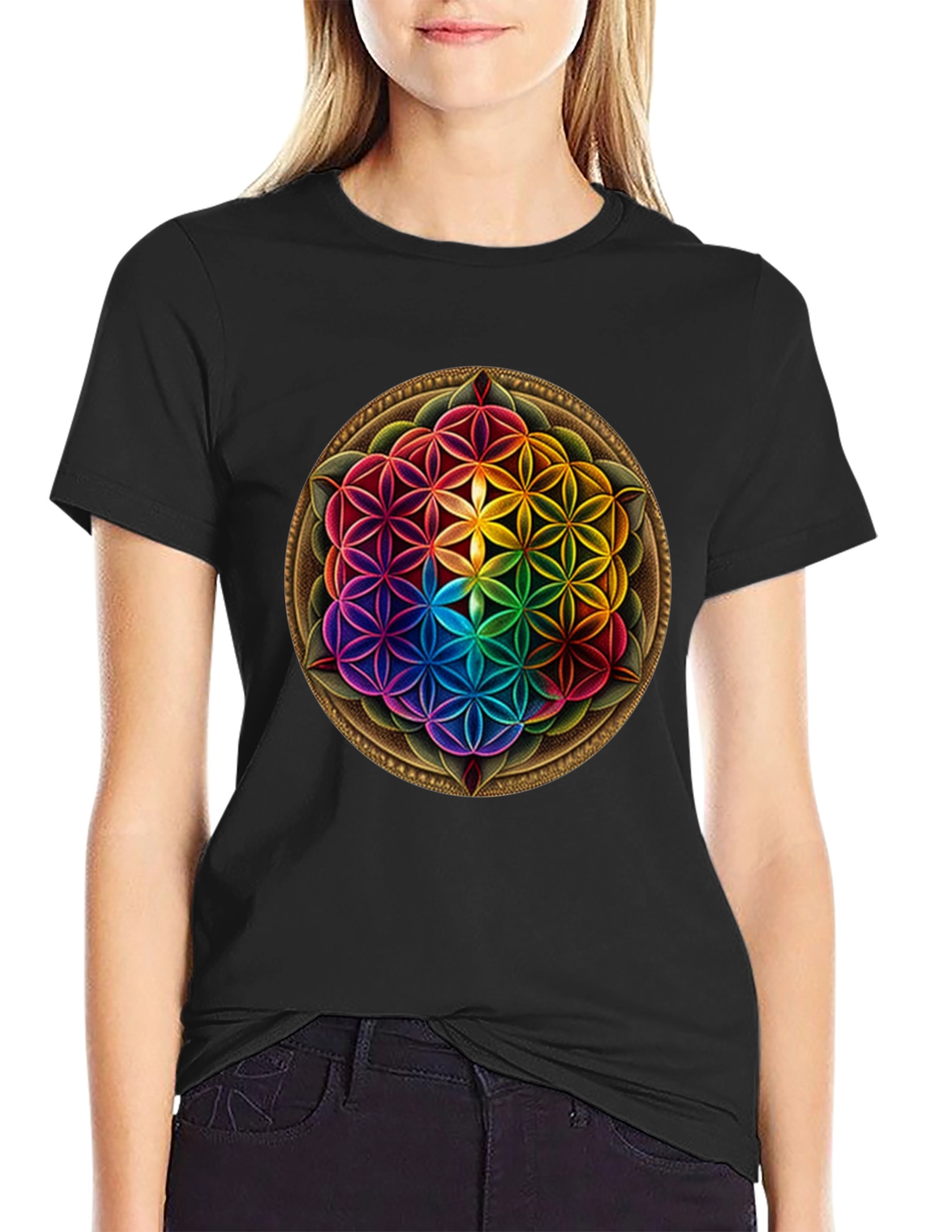 Rainbow Flower of Life Graphic T-Shirt