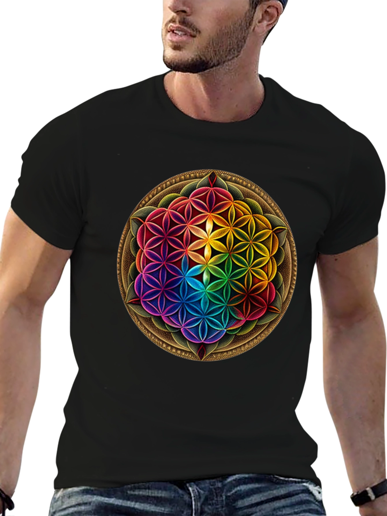 Rainbow Flower of Life Graphic T-Shirt
