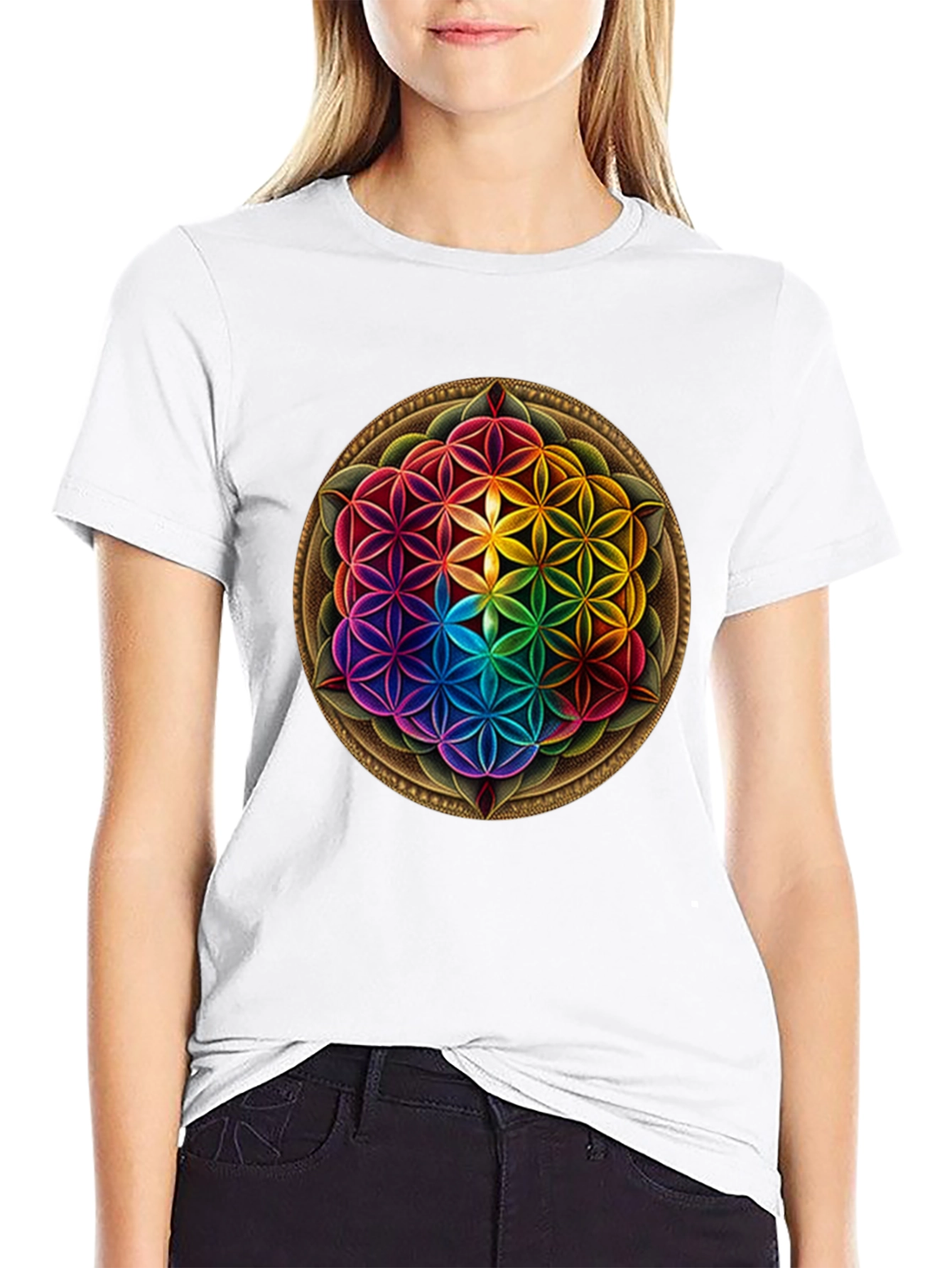 Rainbow Flower of Life Graphic T-Shirt