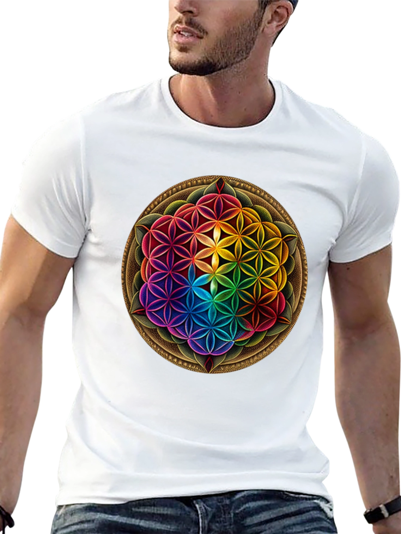 Rainbow Flower of Life Graphic T-Shirt