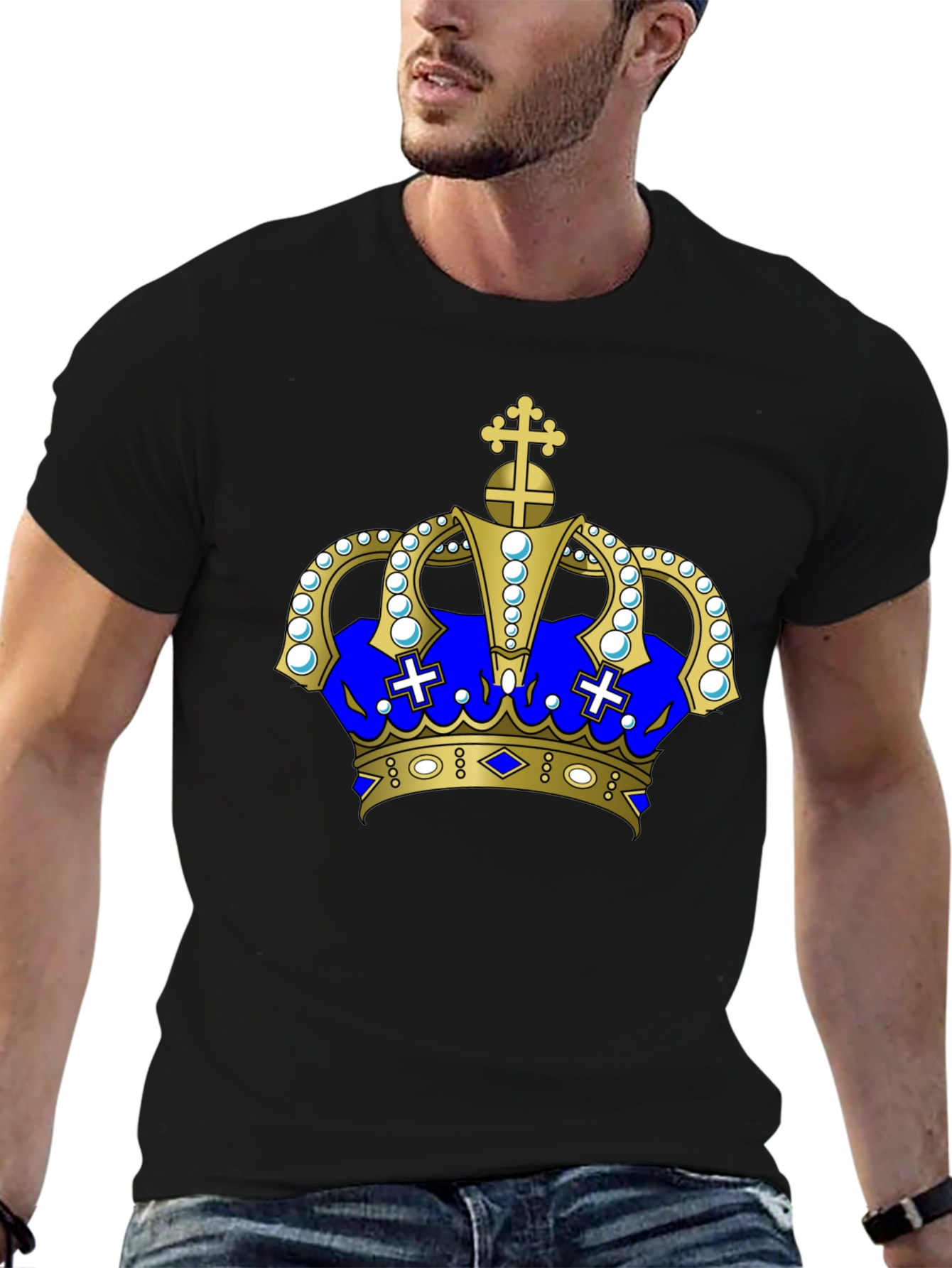 Regal Crown Graphic Tee - Black Cotton T-Shirt