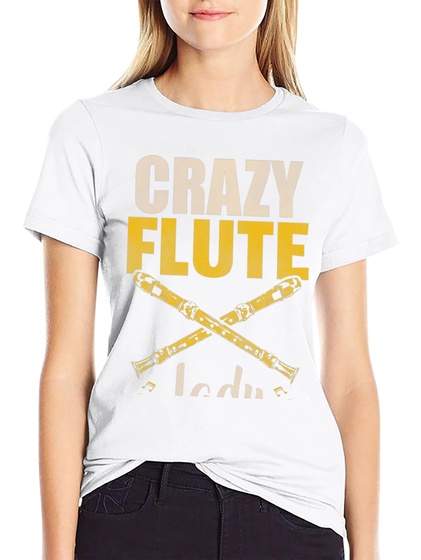 Crazy Flute Lady Graphic T-Shirt - Music Lover Tee