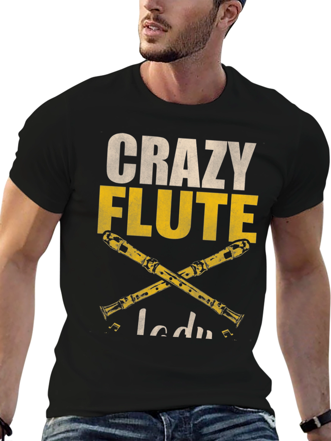 Crazy Flute Lady Graphic T-Shirt - Music Lover Tee