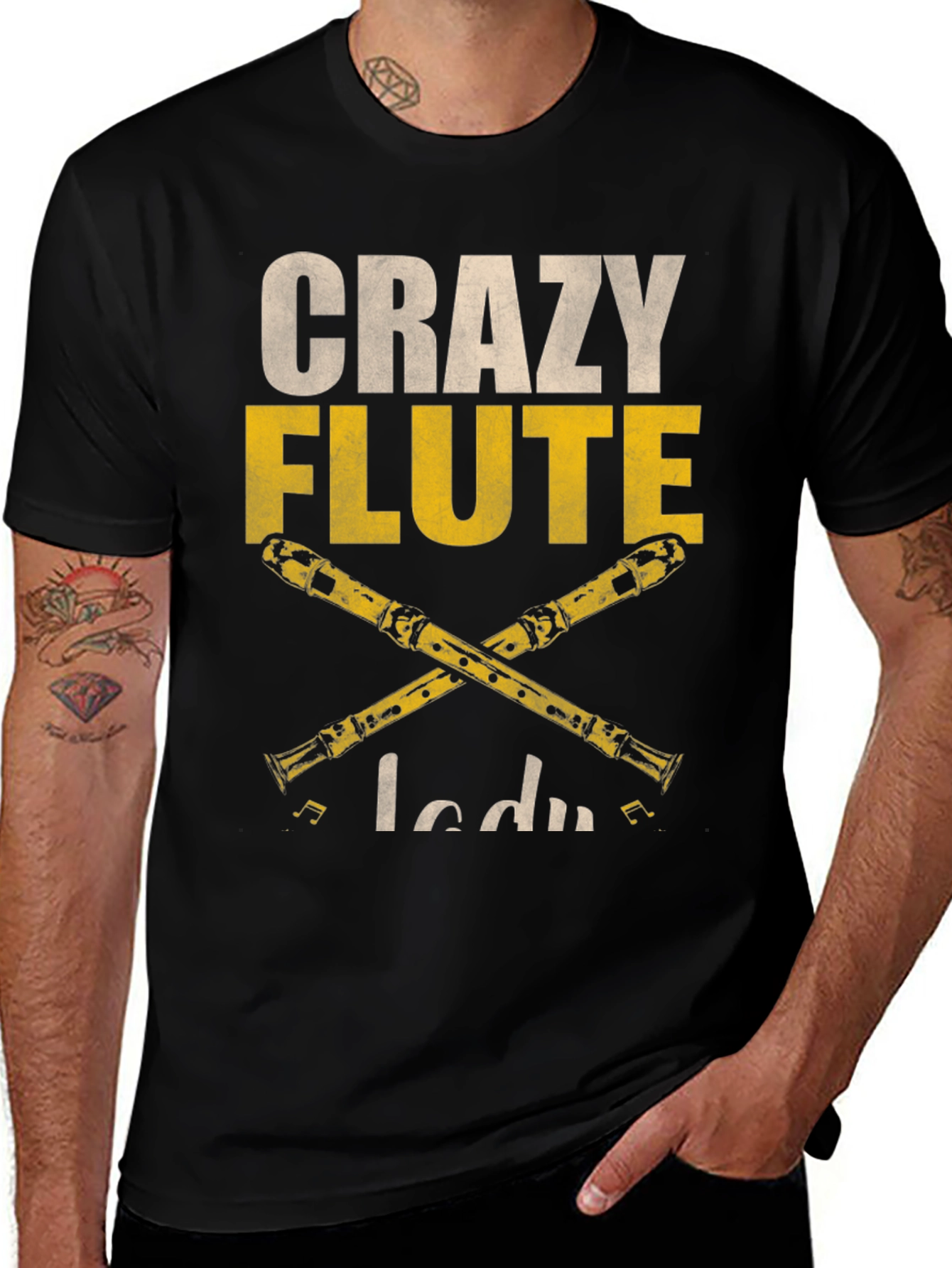 Crazy Flute Lady Graphic T-Shirt - Music Lover Tee