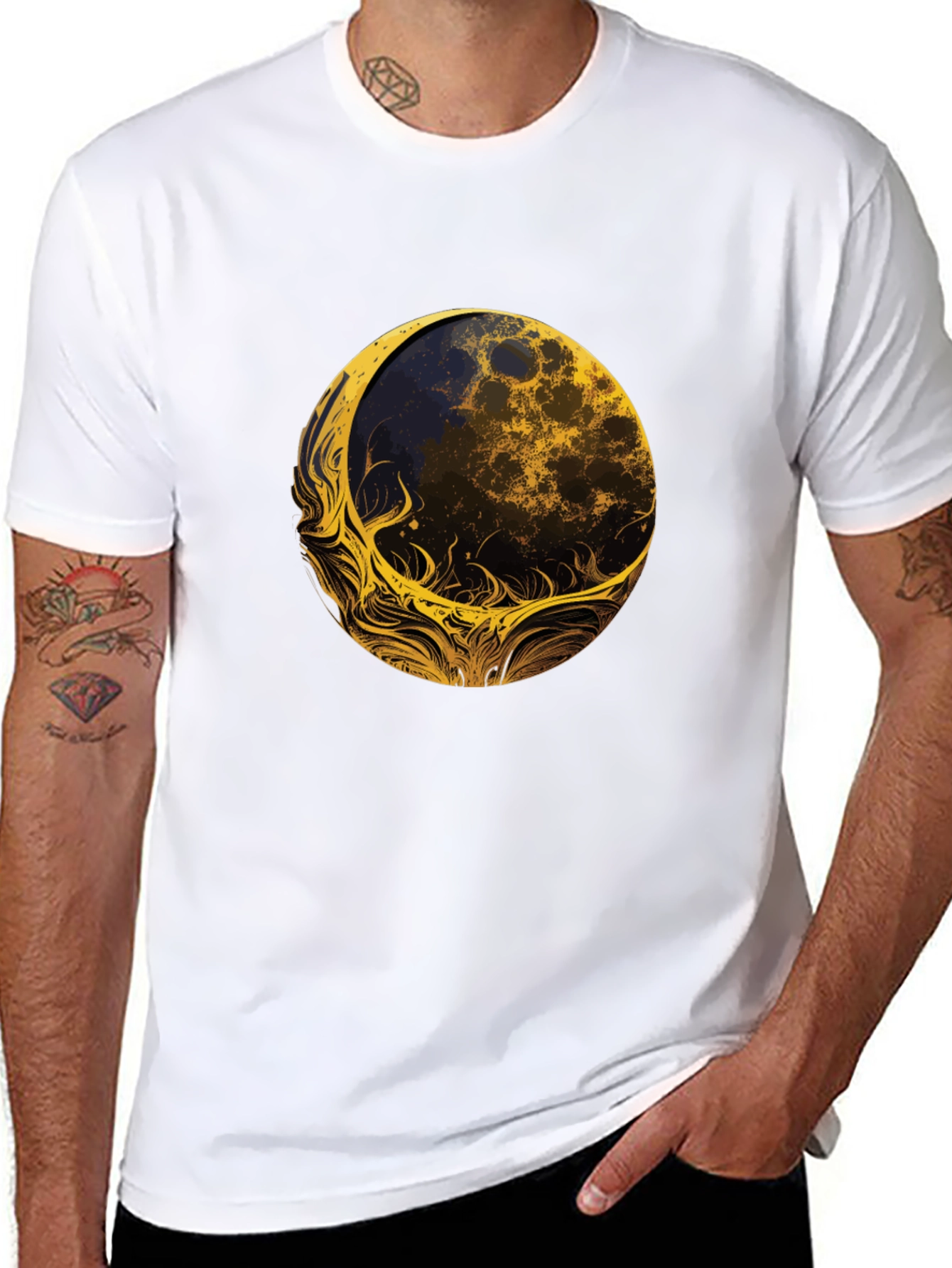 Abstract Moon Graphic Tee - Black
