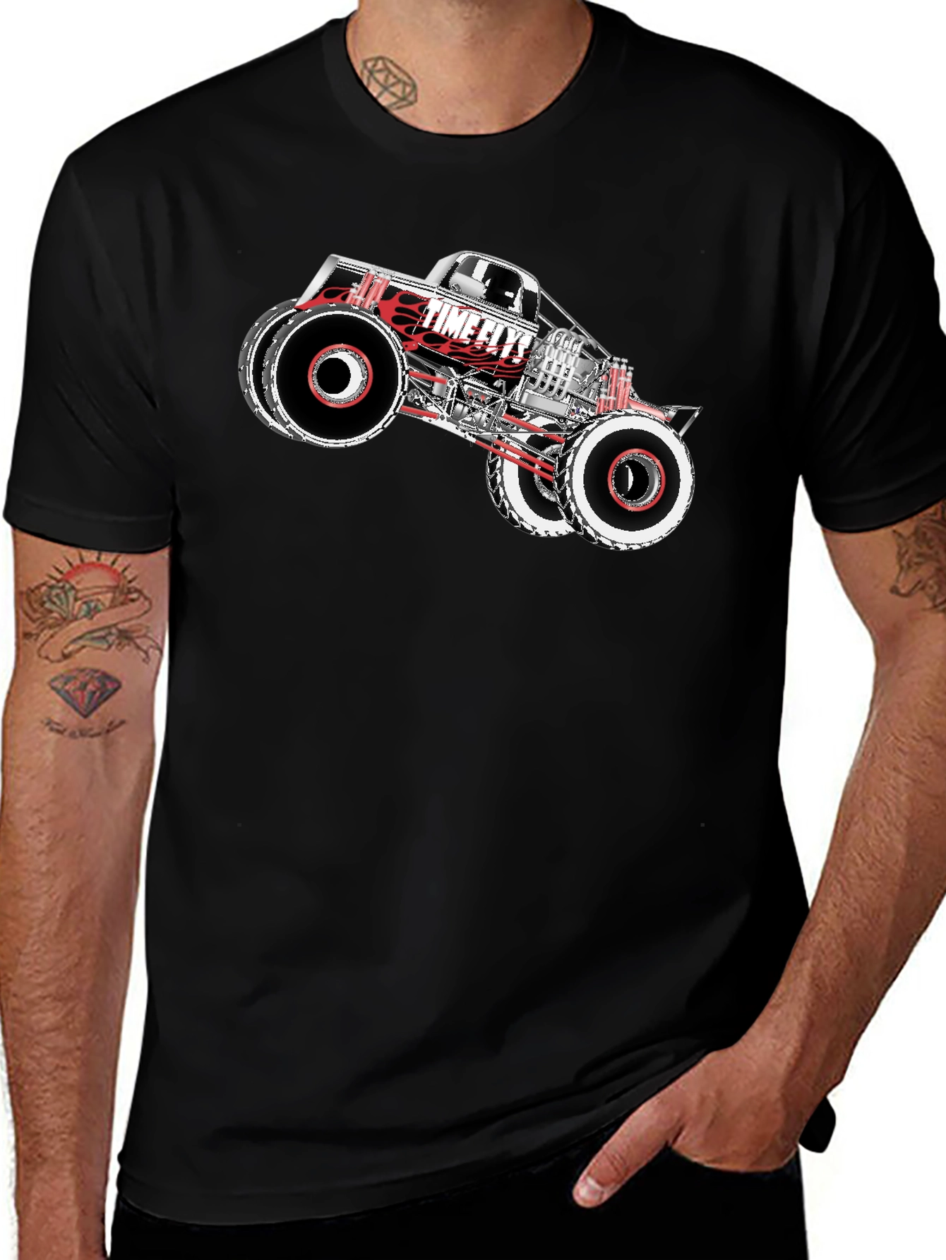 Time Flys Monster Truck Graphic T-Shirt - Black