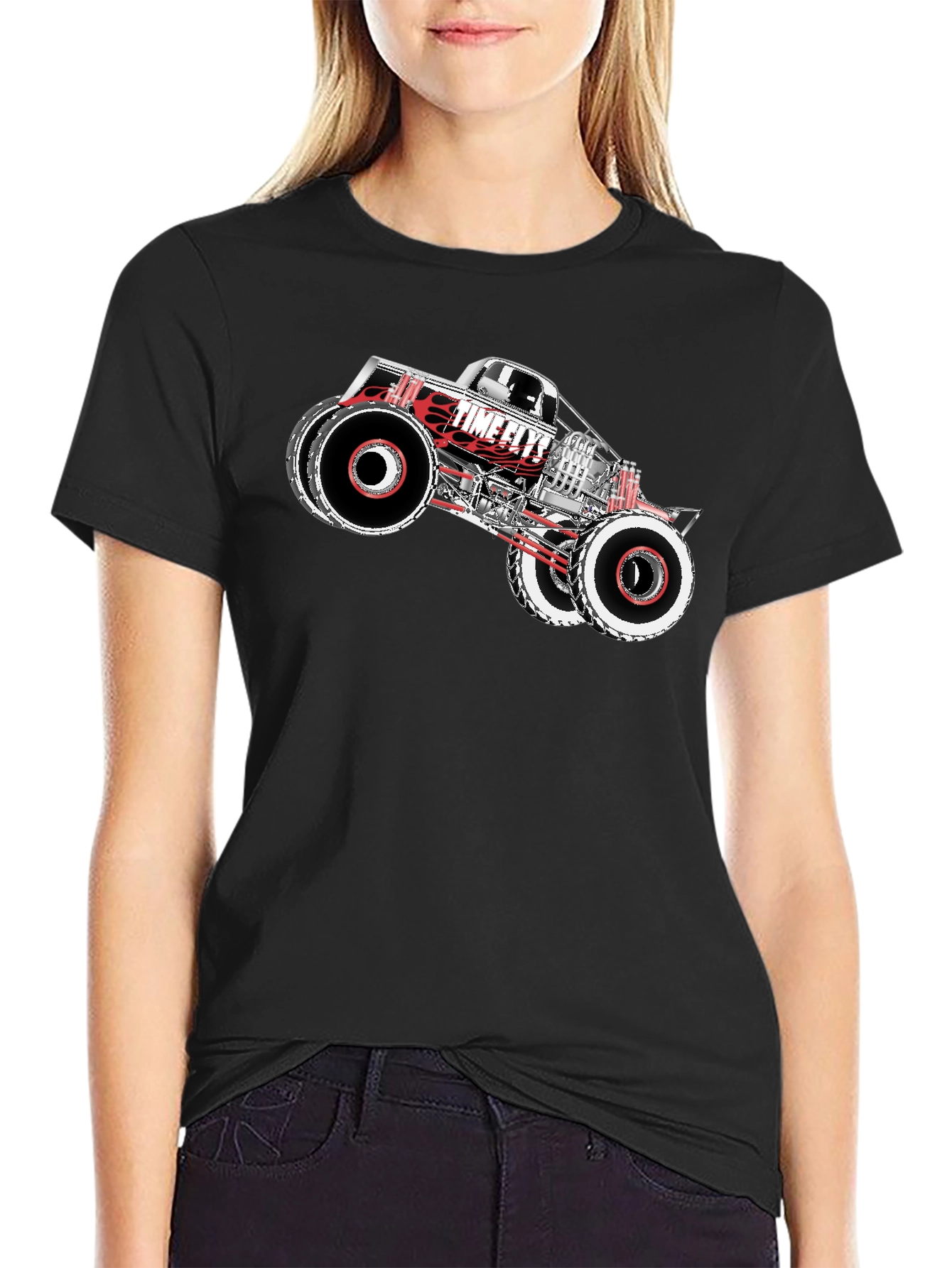 Time Flys Monster Truck Graphic T-Shirt - Black