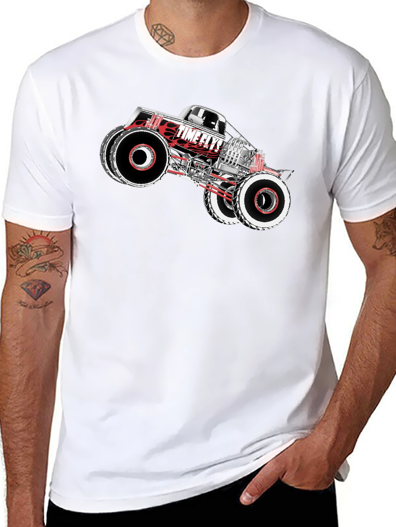 Time Flys Monster Truck Graphic T-Shirt - Black