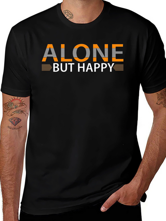 Alone But Happy Graphic Black T-Shirt