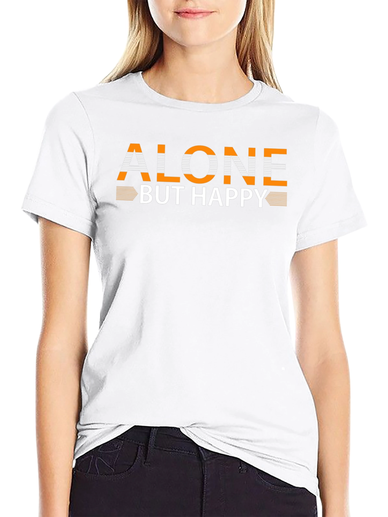 Alone But Happy Graphic Black T-Shirt