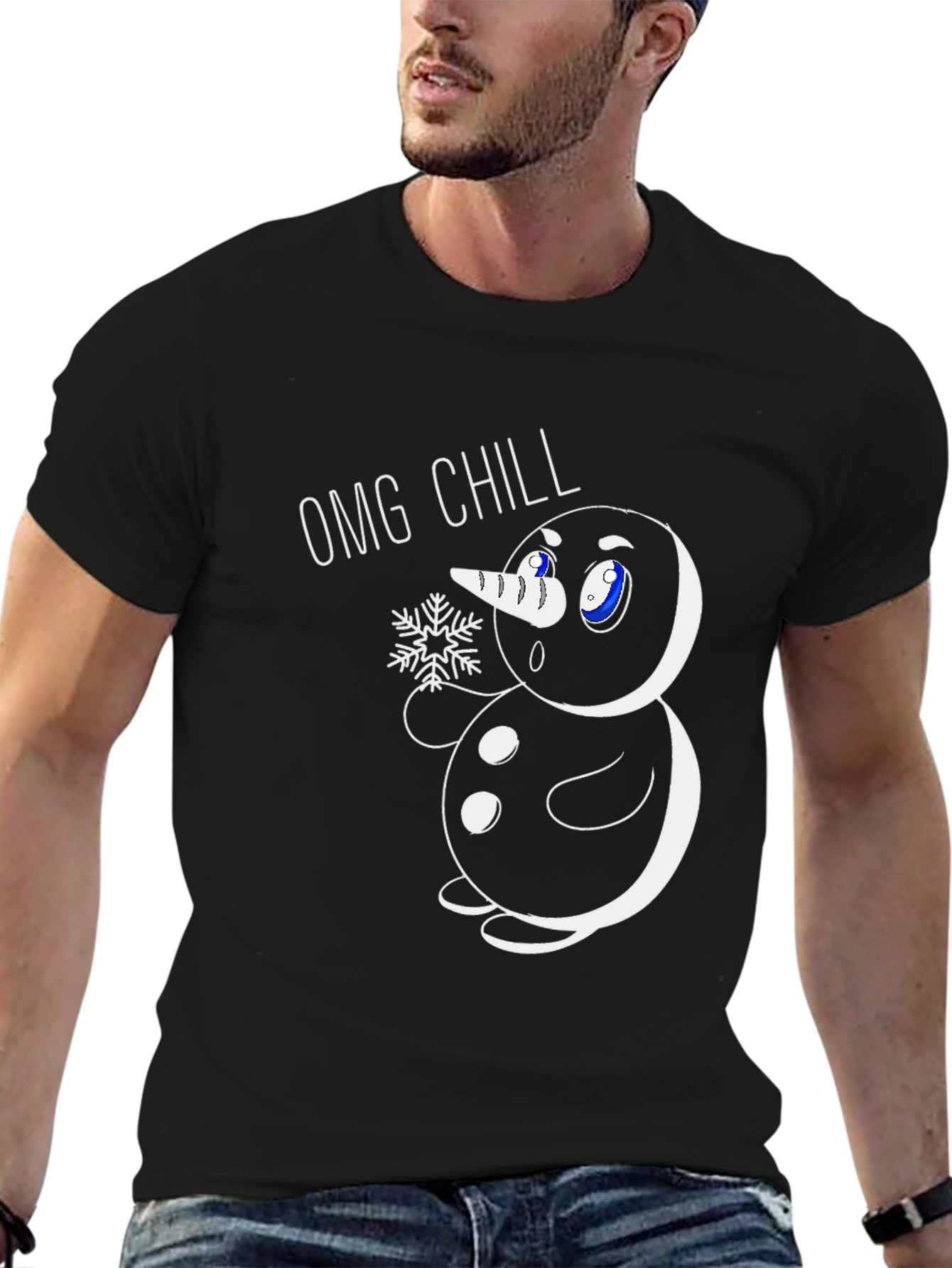OMG Chill Snowman Graphic Tee - Black