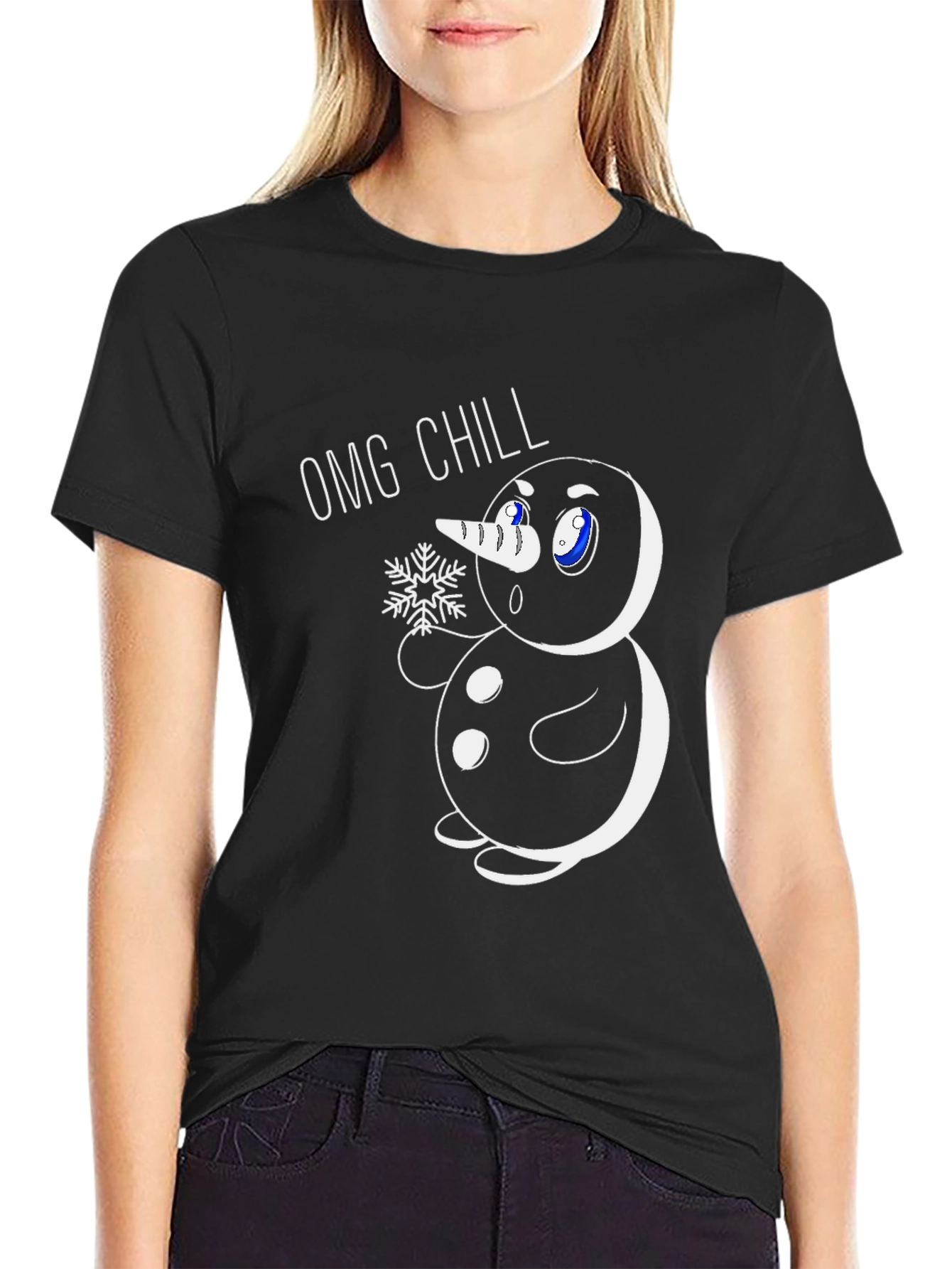 OMG Chill Snowman Graphic Tee - Black