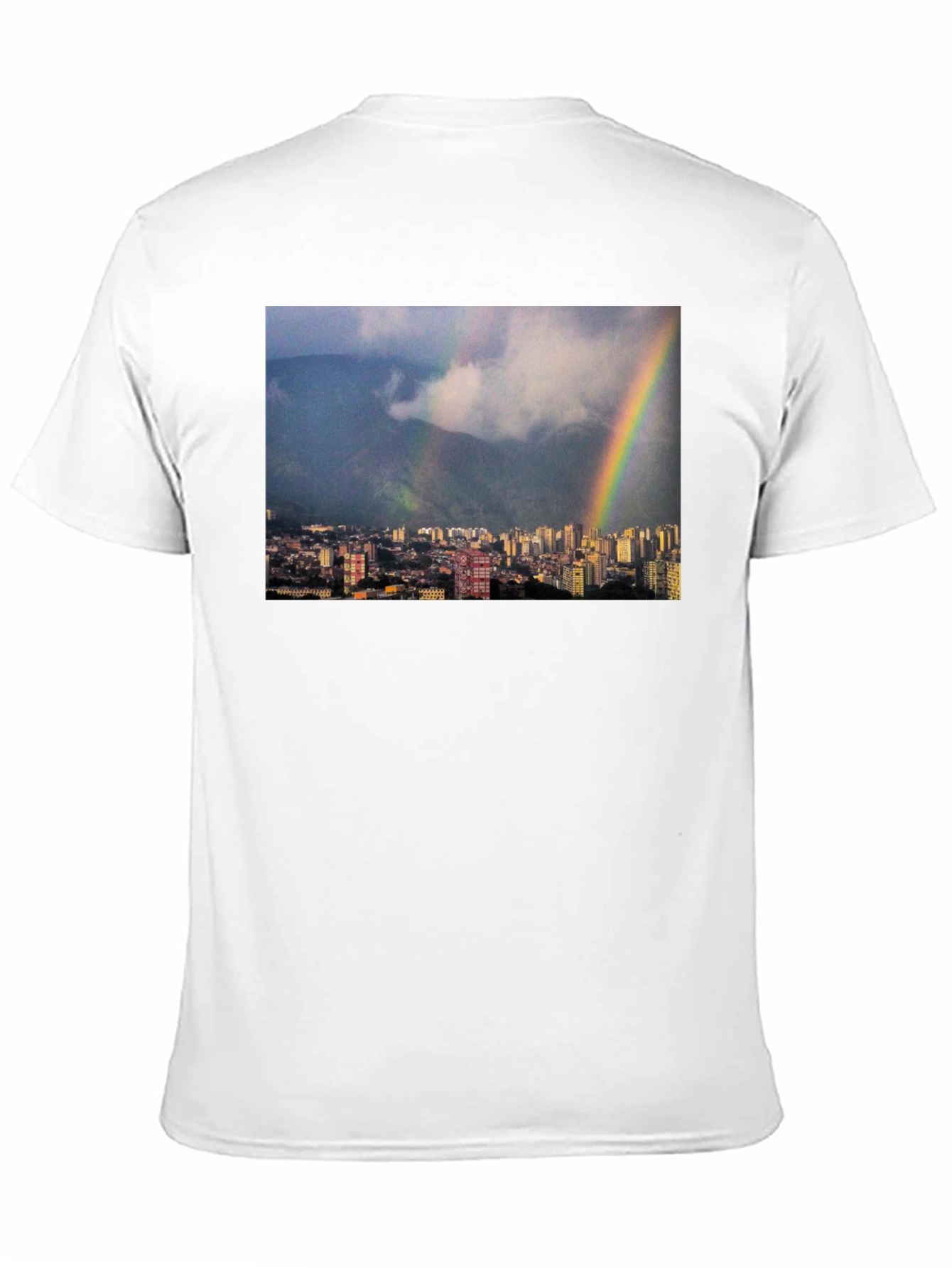 Rainbow Cityscape Graphic Tee - Black Casual T-Shirt