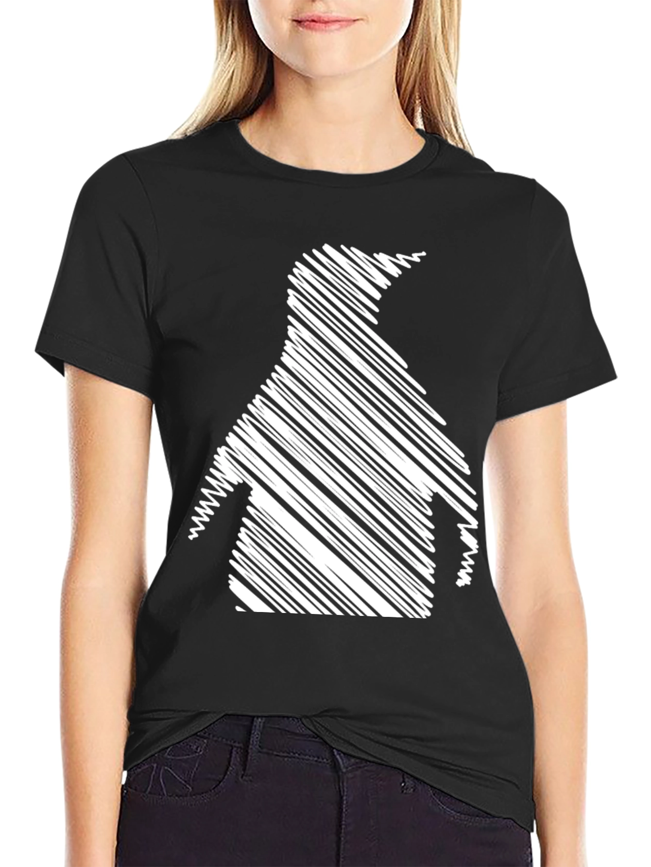 Penguin Scribble Graphic Black T-Shirt