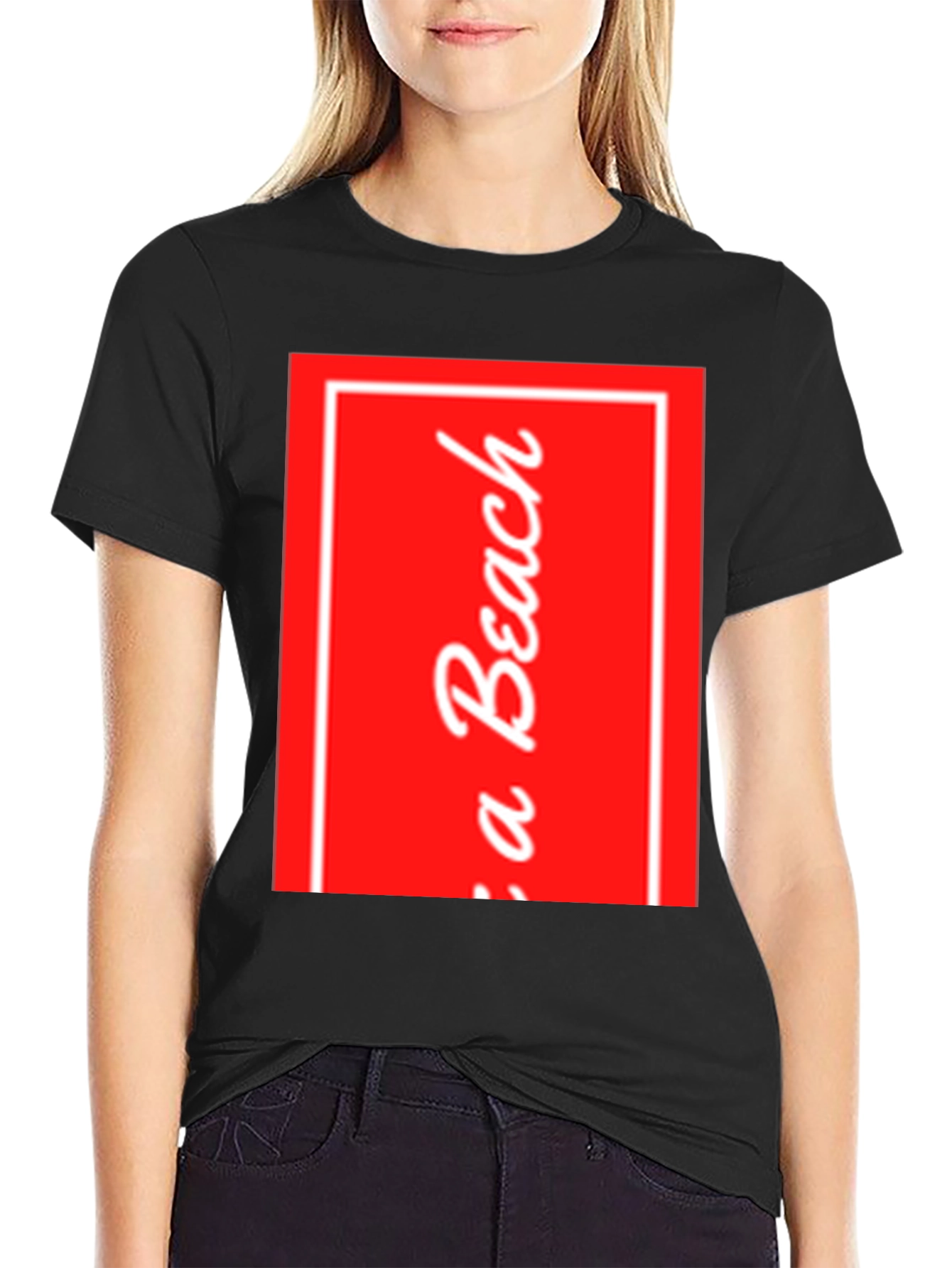 Red Beach Graphic Black T-Shirt