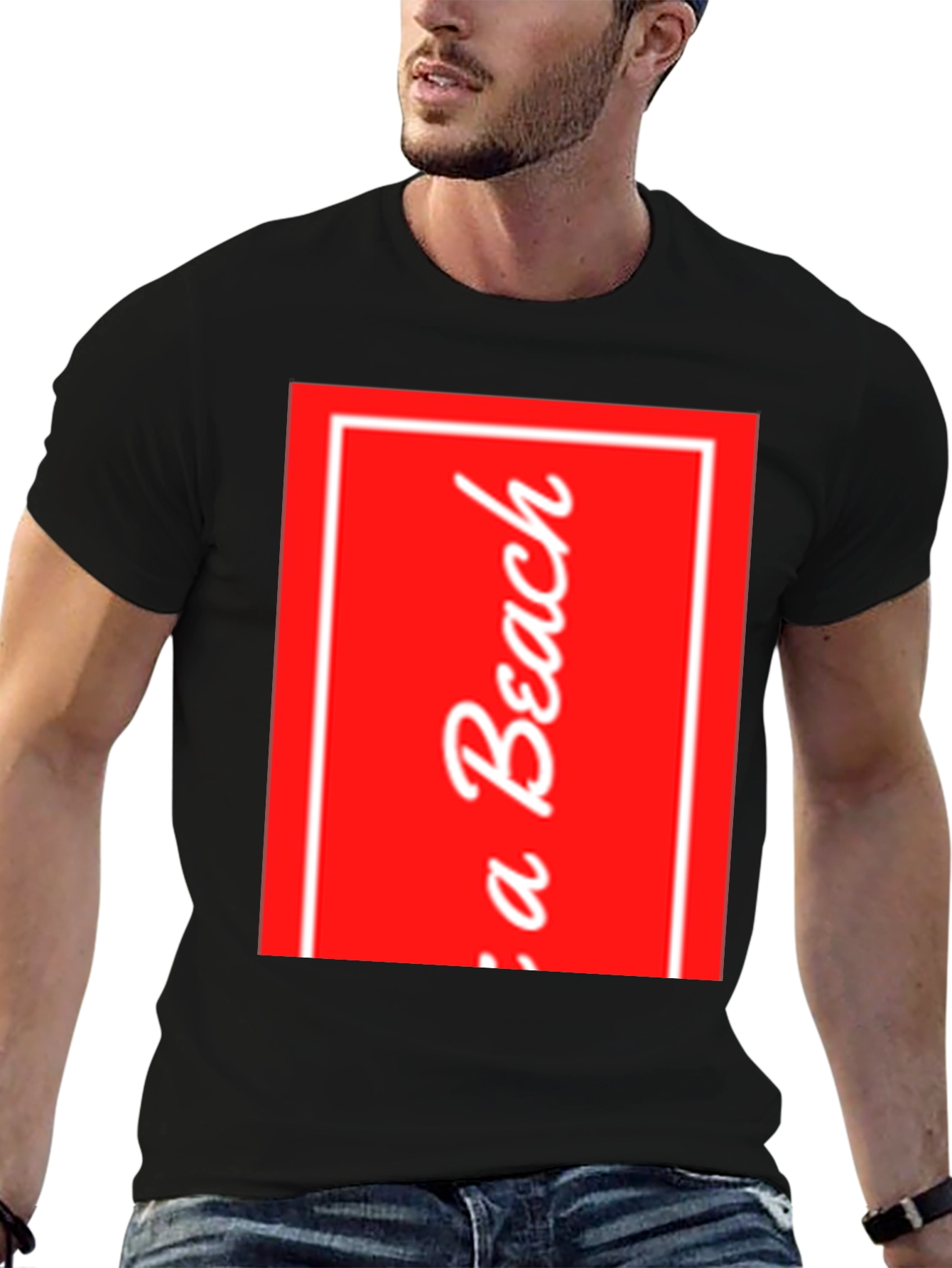 Red Beach Graphic Black T-Shirt