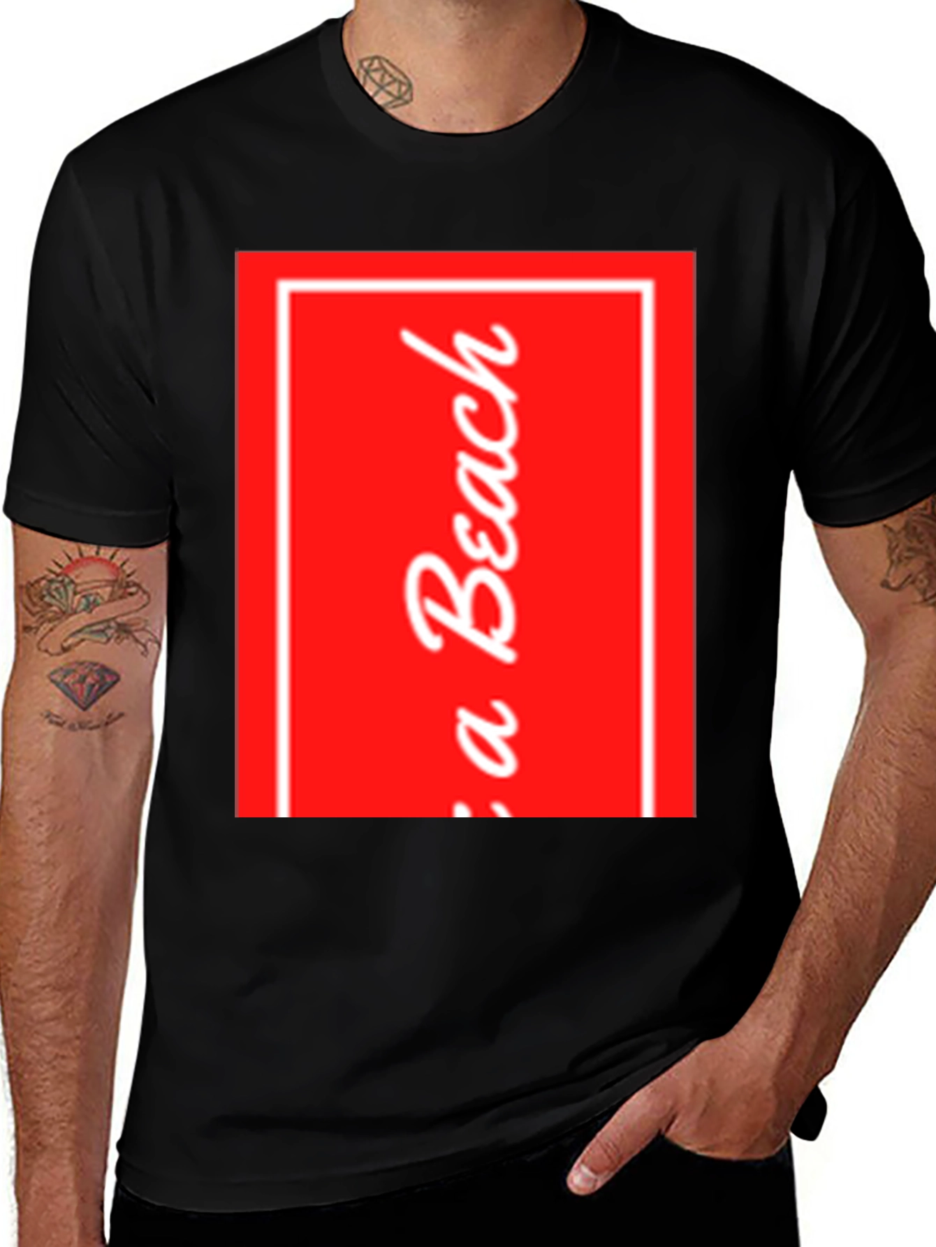Red Beach Graphic Black T-Shirt