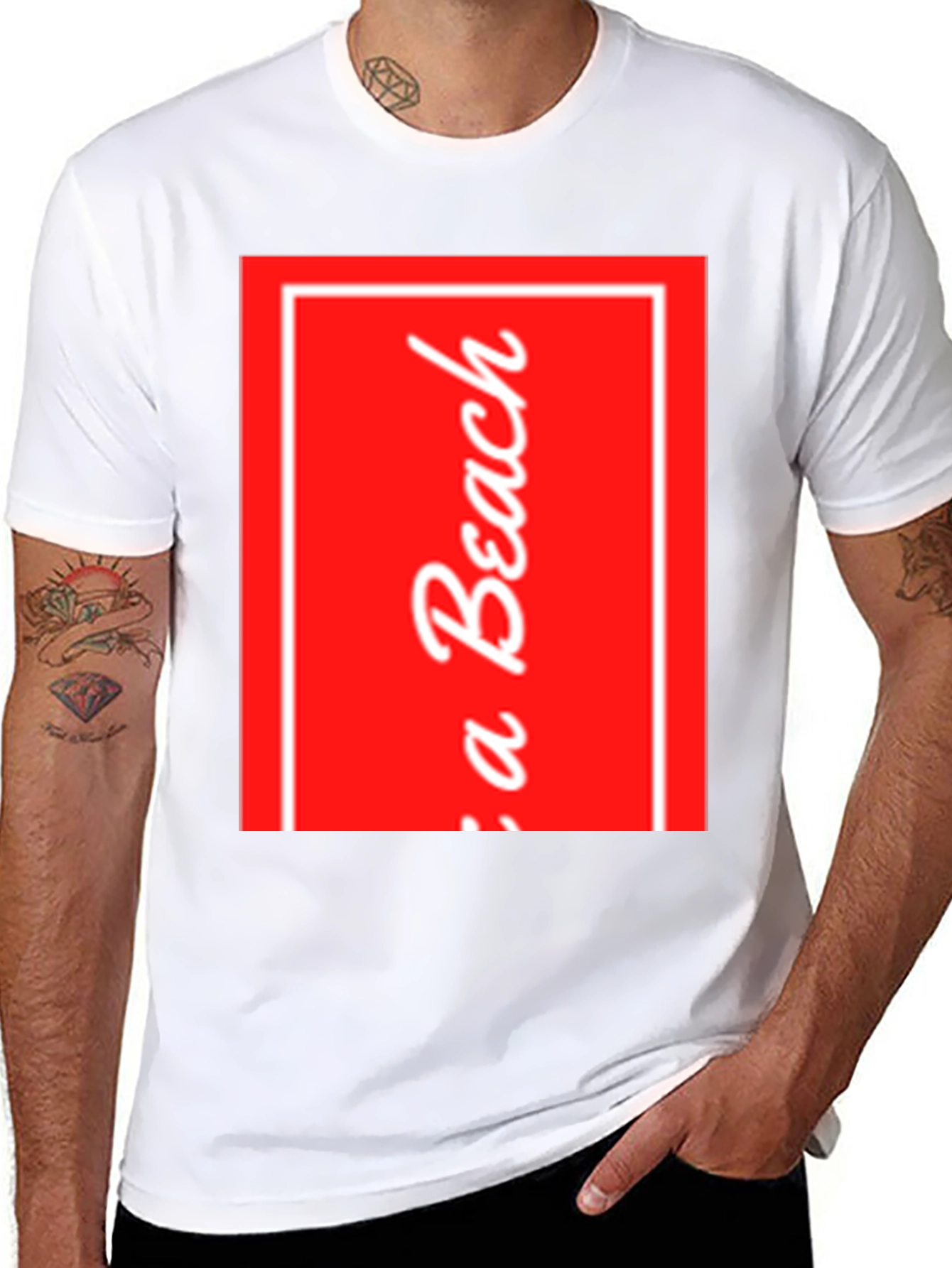Red Beach Graphic Black T-Shirt
