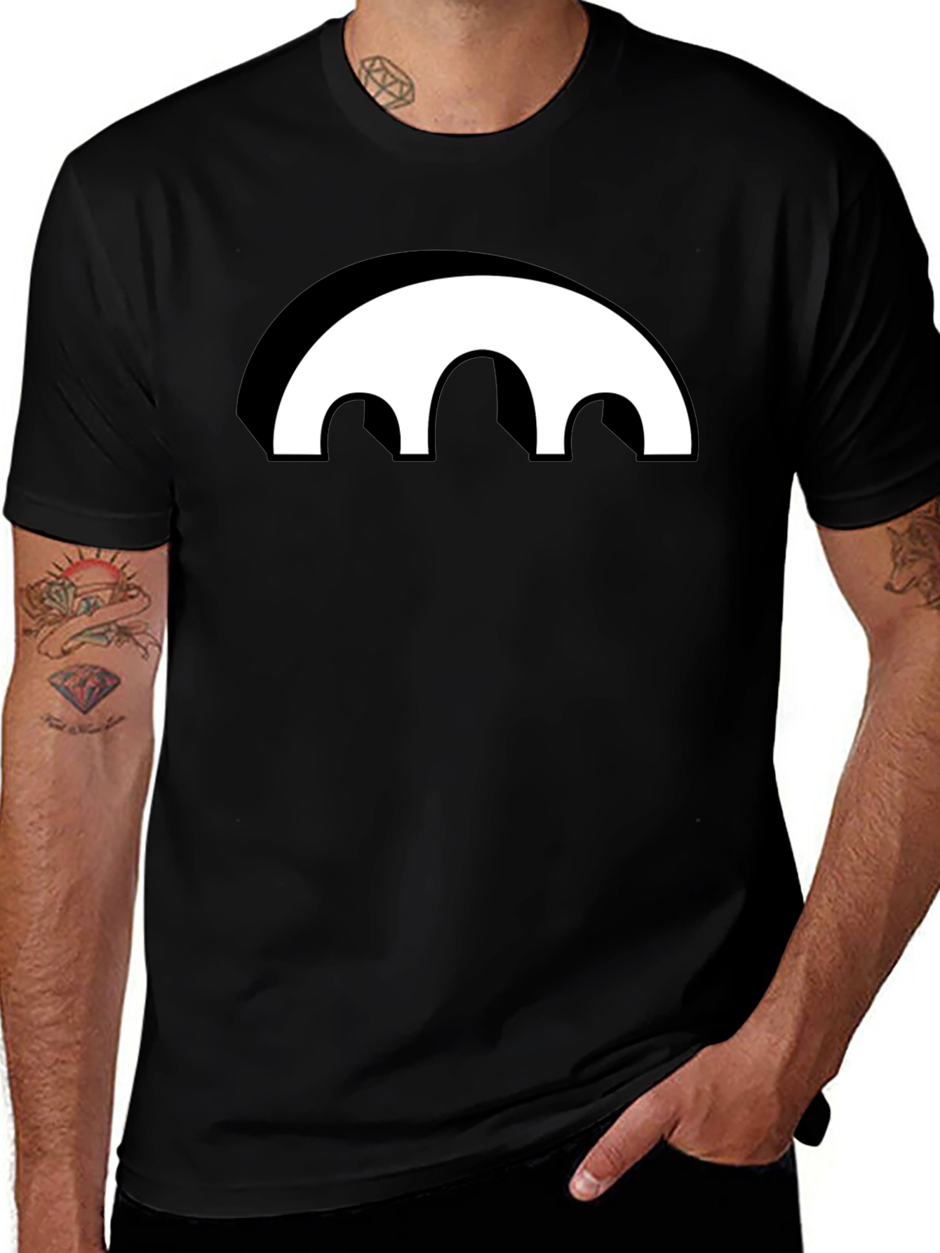 Black Graphic Tee - Abstract Arch Design