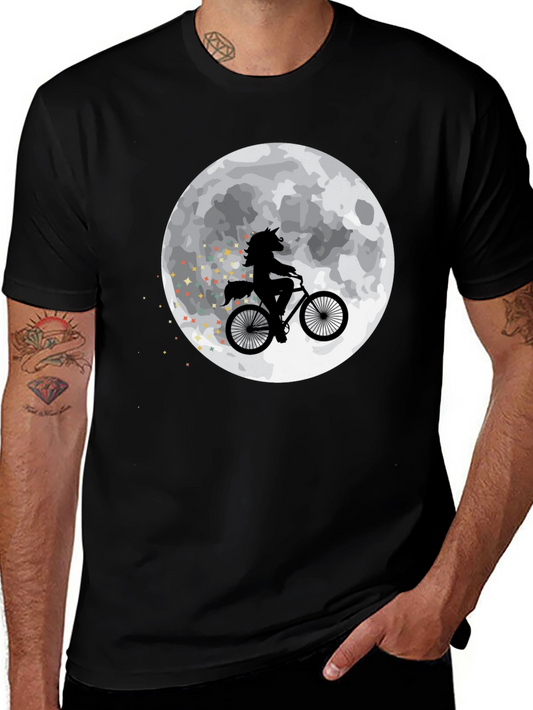 Unicorn on Bike Moon Graphic T-Shirt - Black