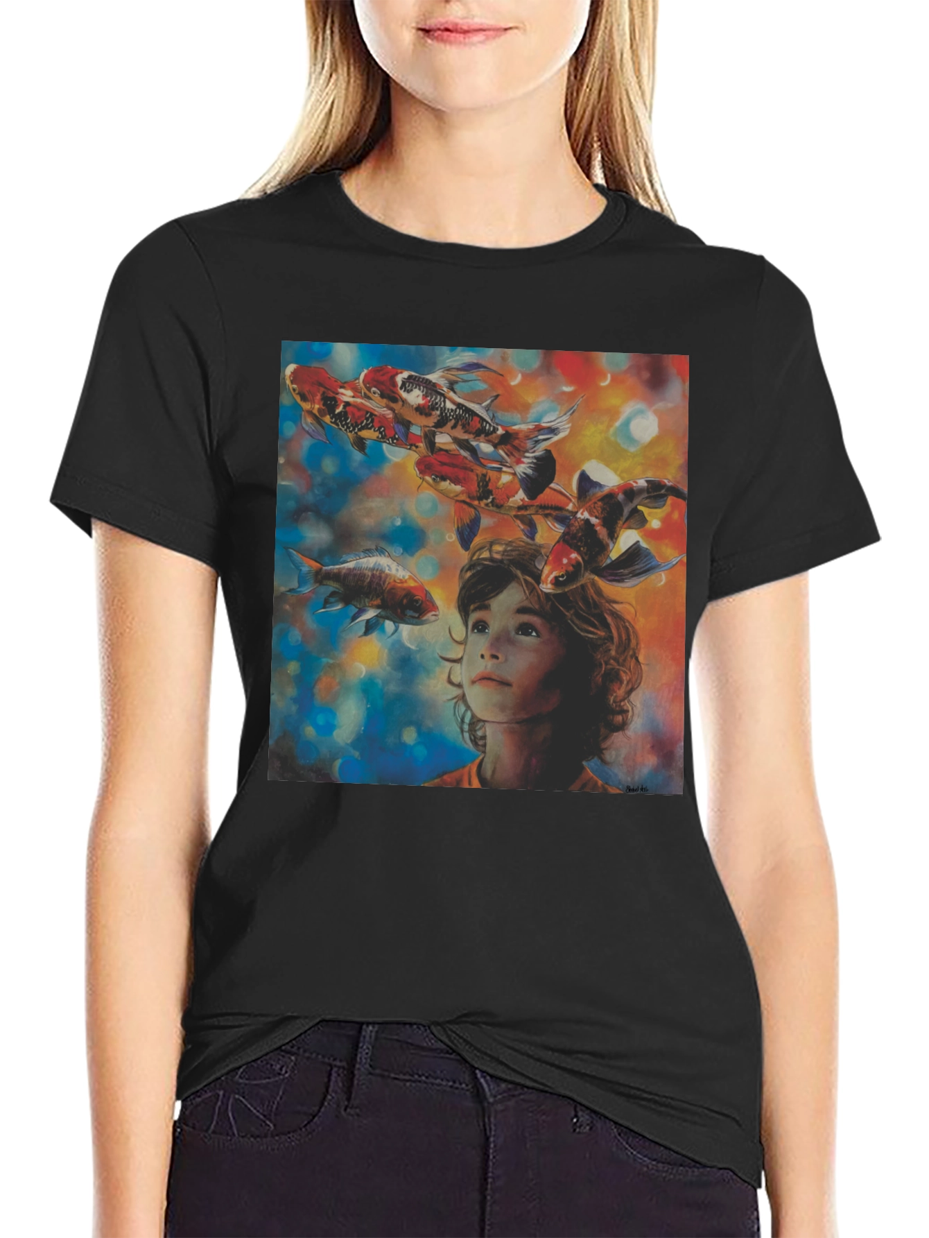 Boy and Koi Fish Graphic T-Shirt