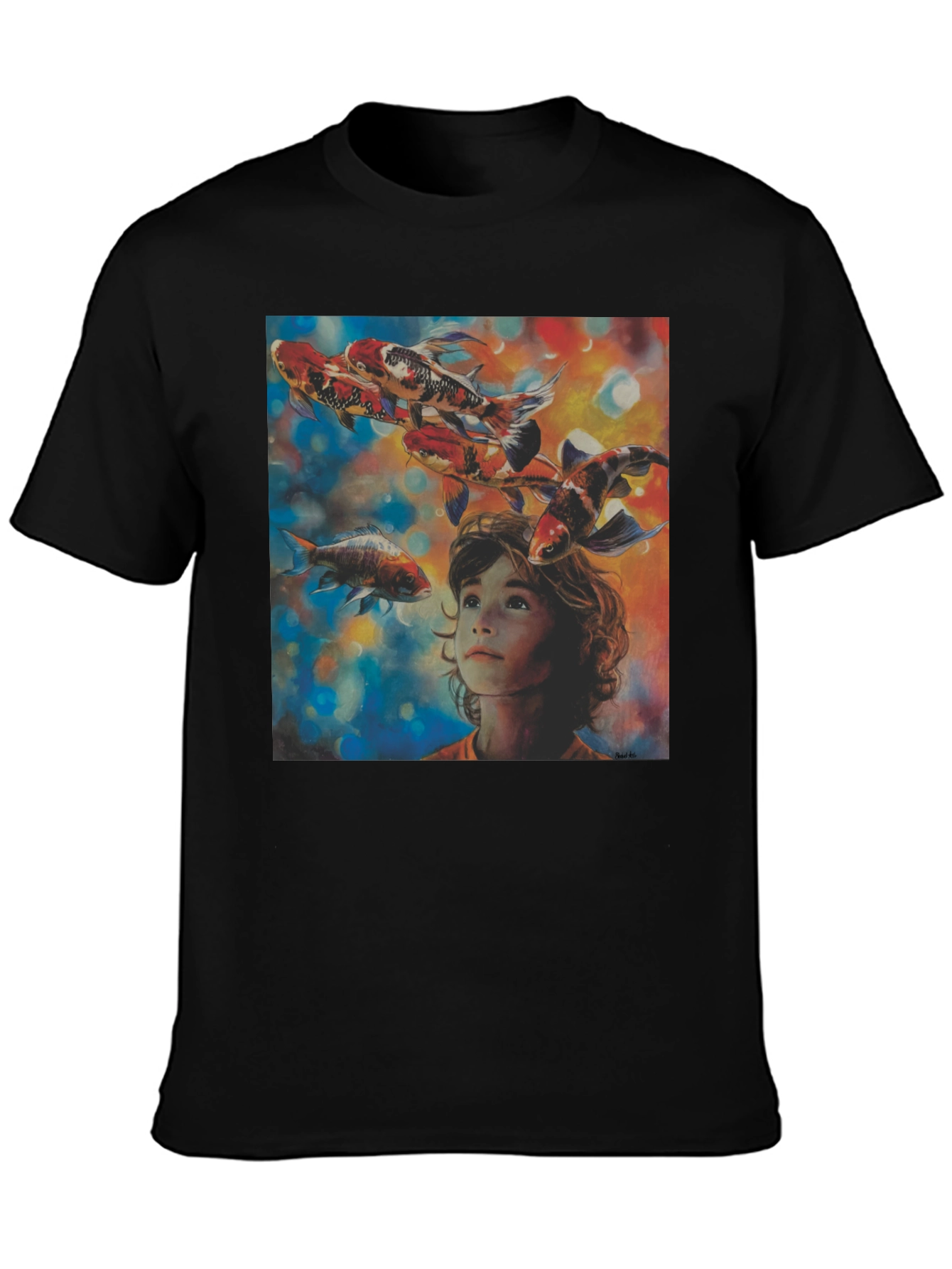 Boy and Koi Fish Graphic T-Shirt