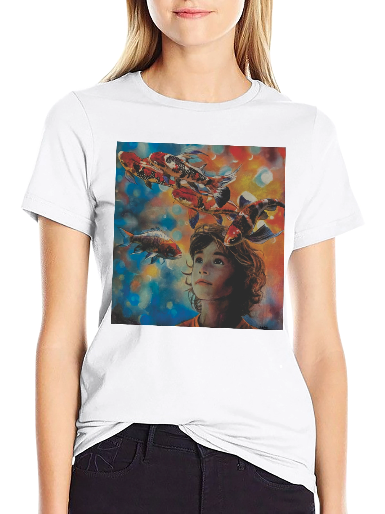 Boy and Koi Fish Graphic T-Shirt