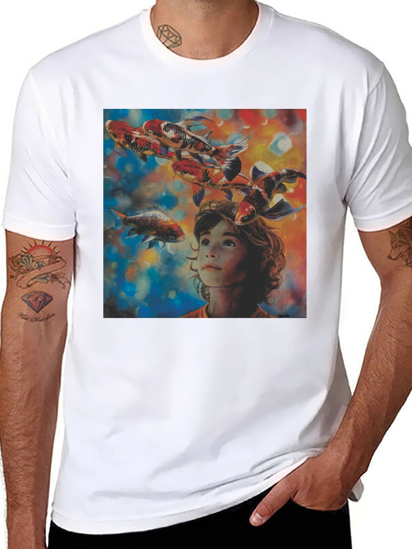 Boy and Koi Fish Graphic T-Shirt
