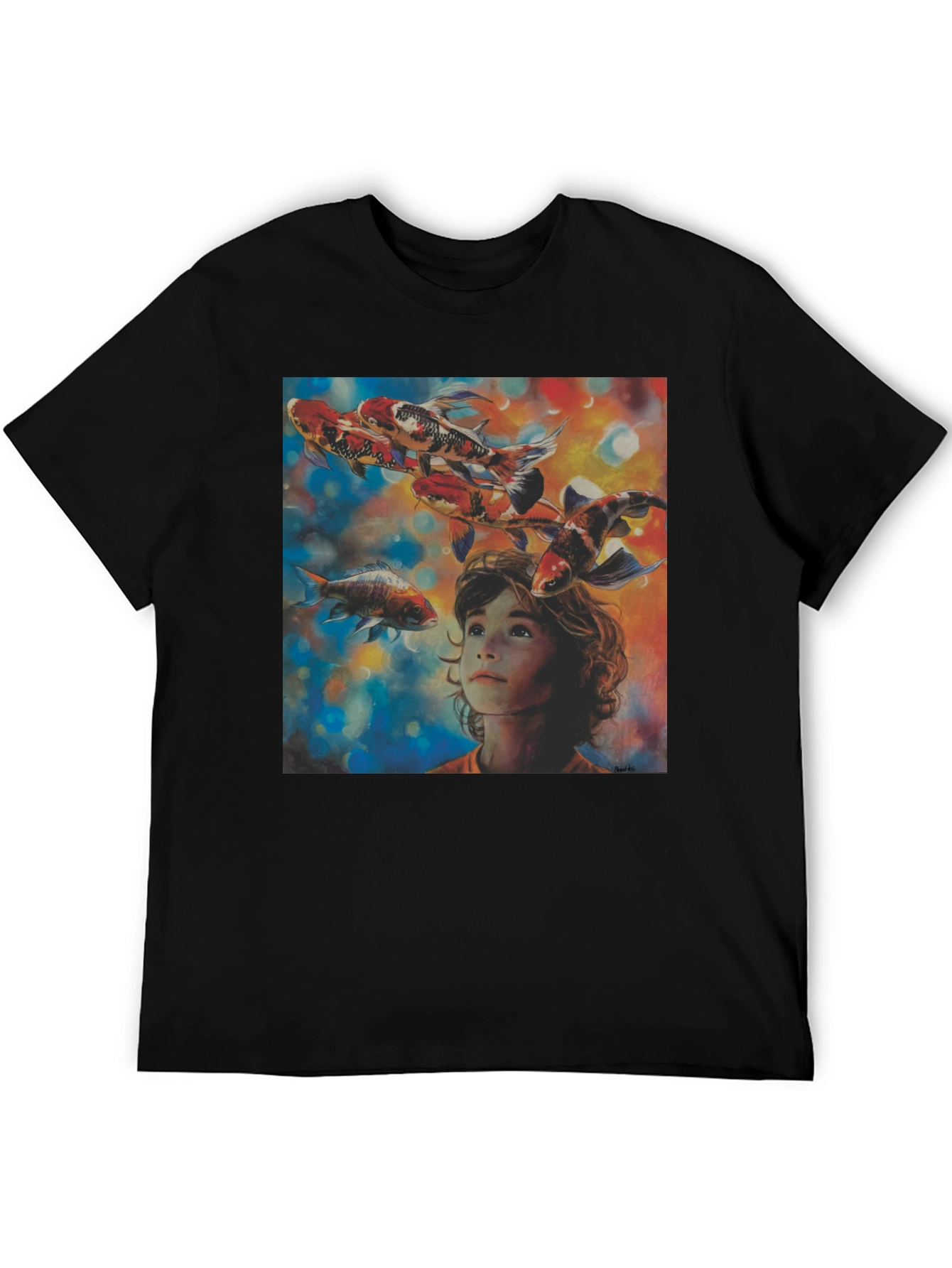 Boy and Koi Fish Graphic T-Shirt