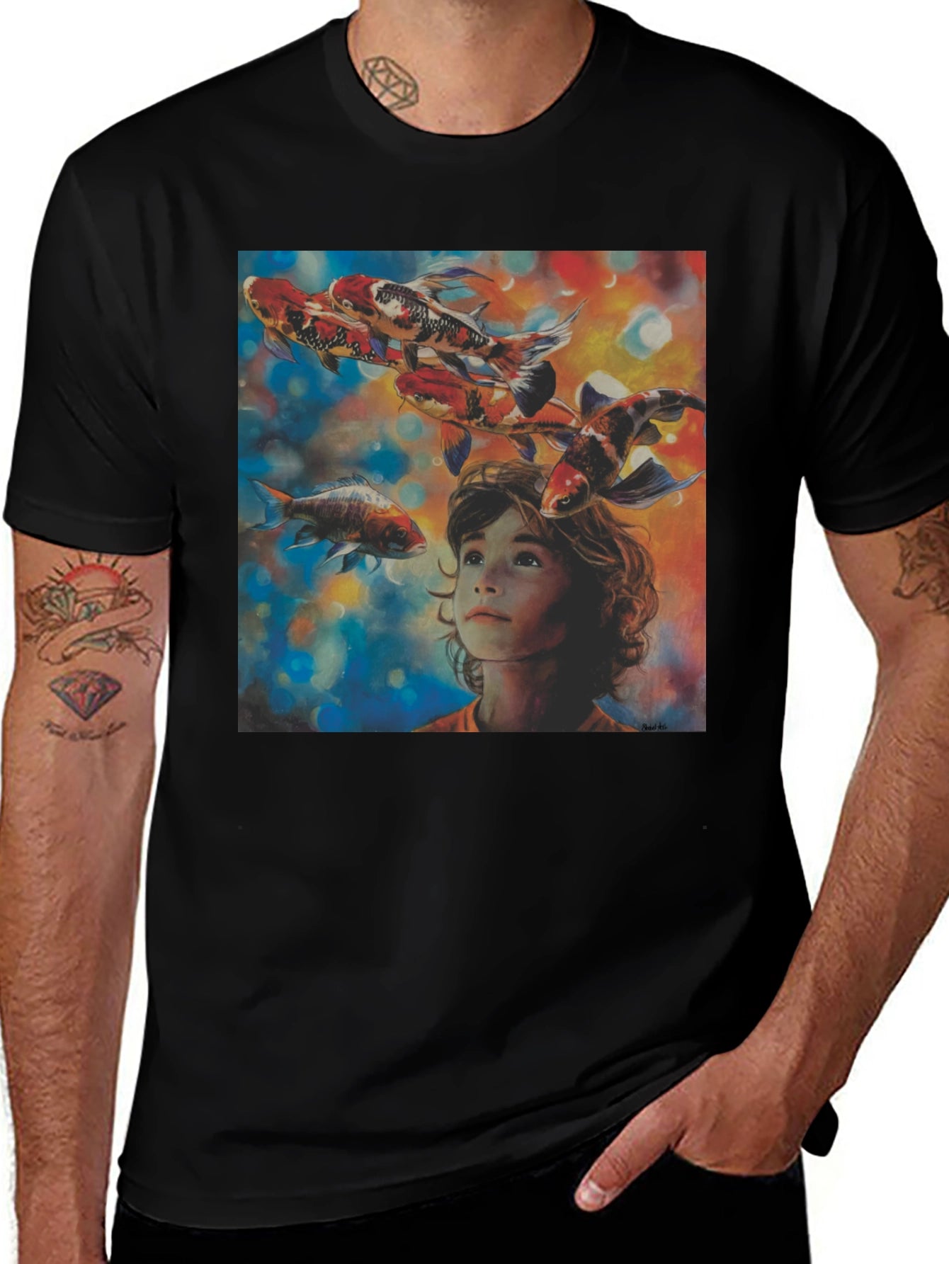 Boy and Koi Fish Graphic T-Shirt