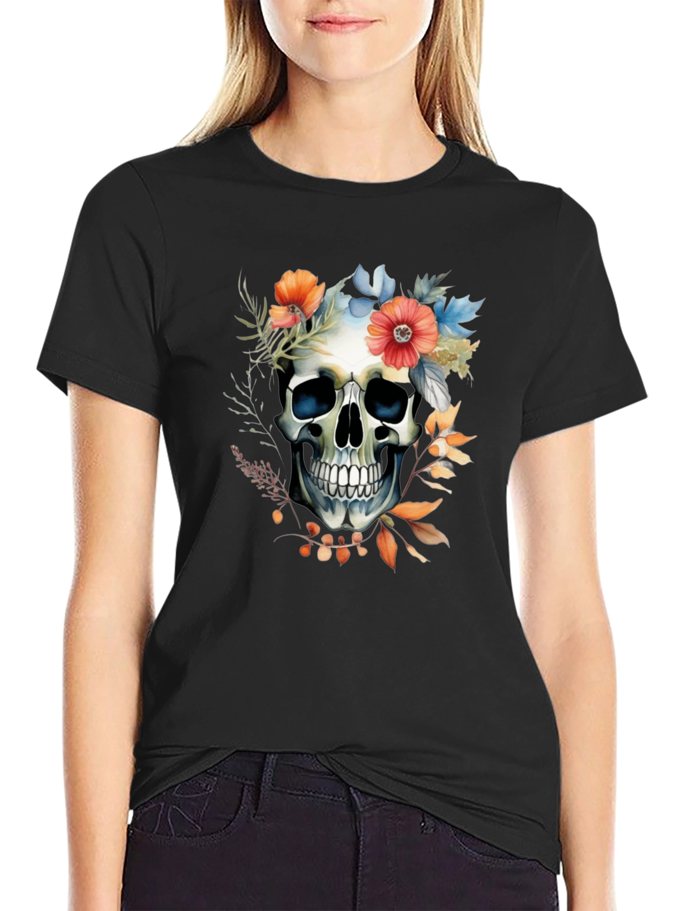 Floral Skull Graphic Tee - Stylish Mens T-Shirt