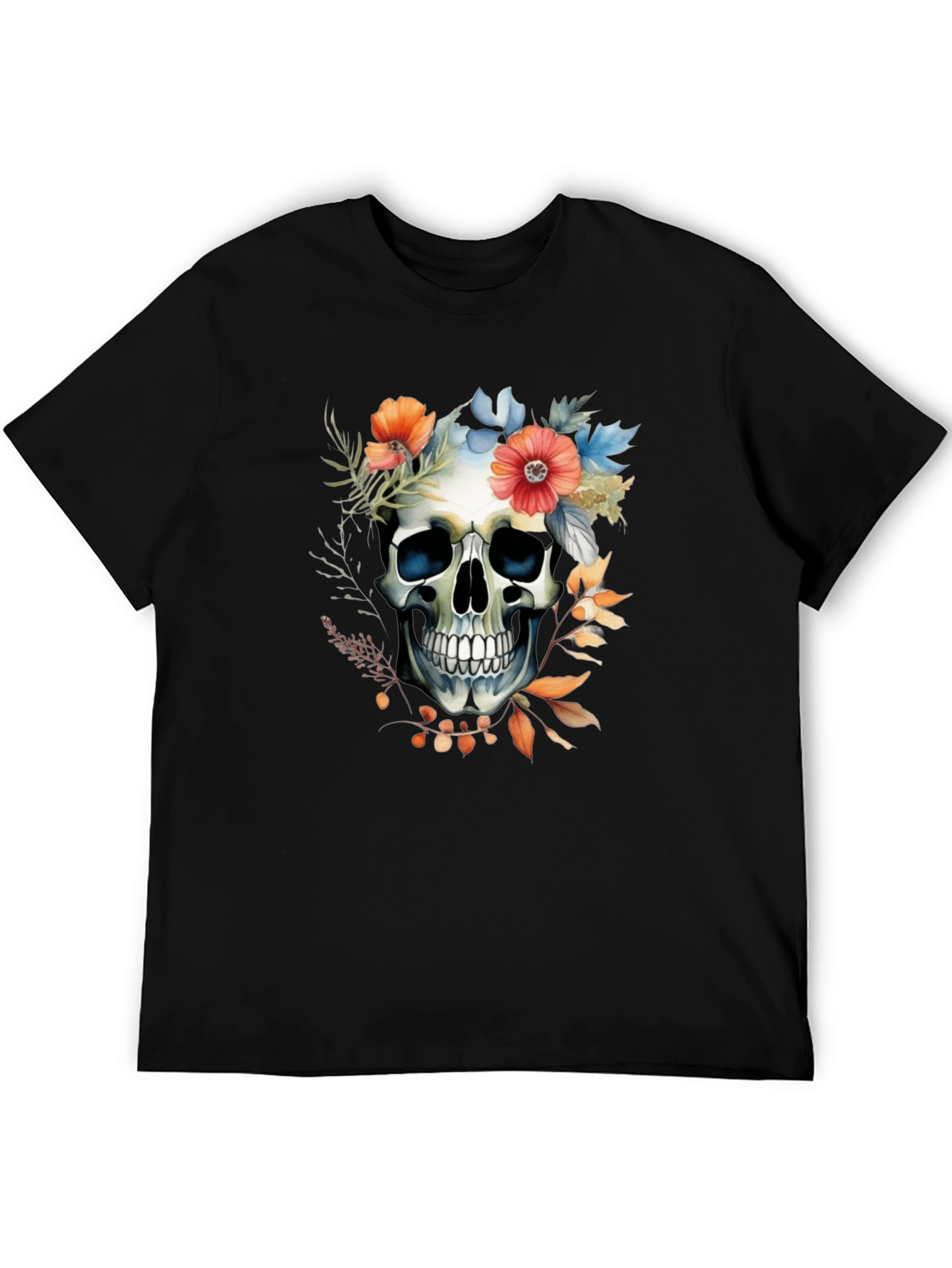 Floral Skull Graphic Tee - Stylish Mens T-Shirt