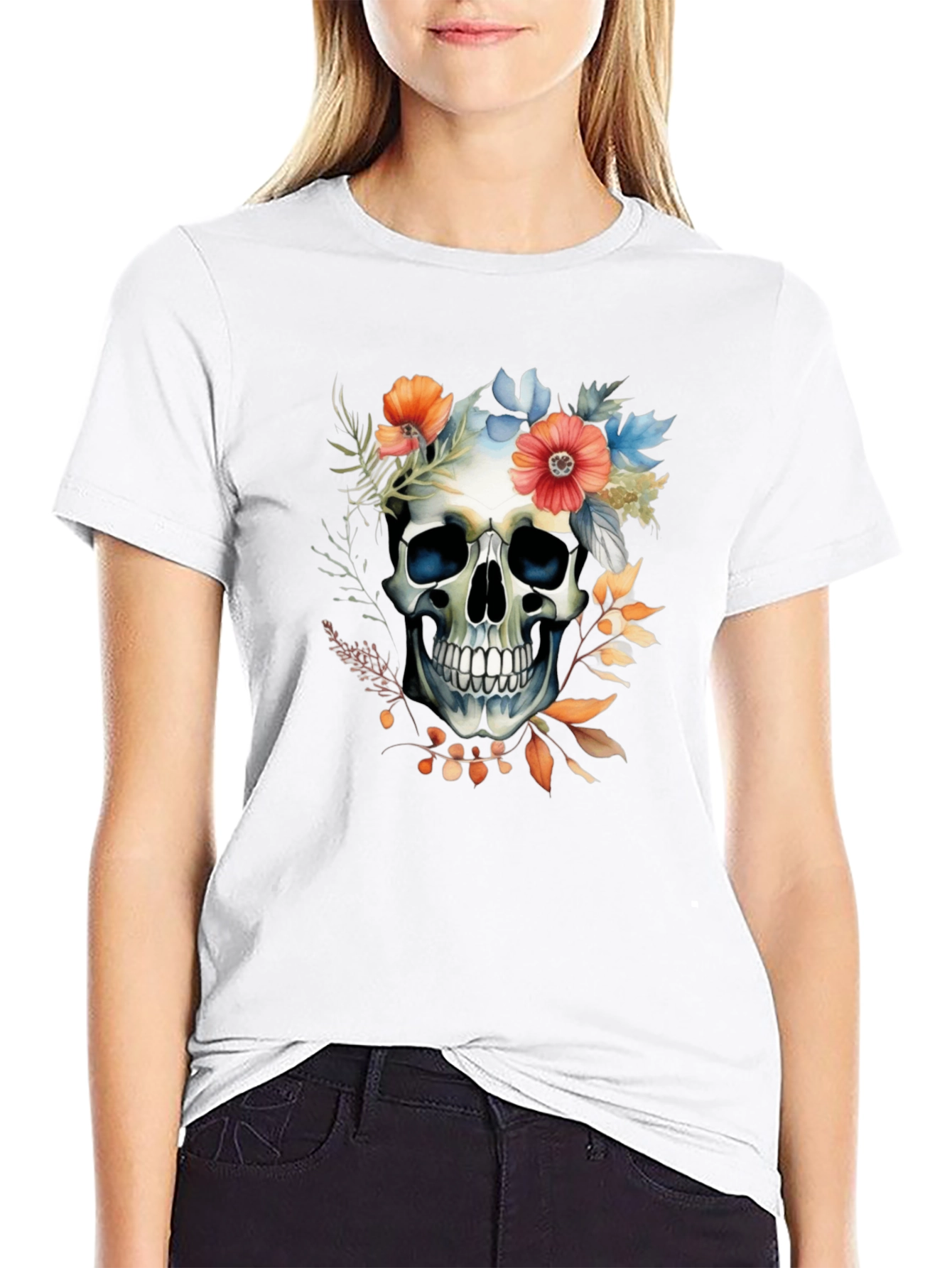 Floral Skull Graphic Tee - Stylish Mens T-Shirt