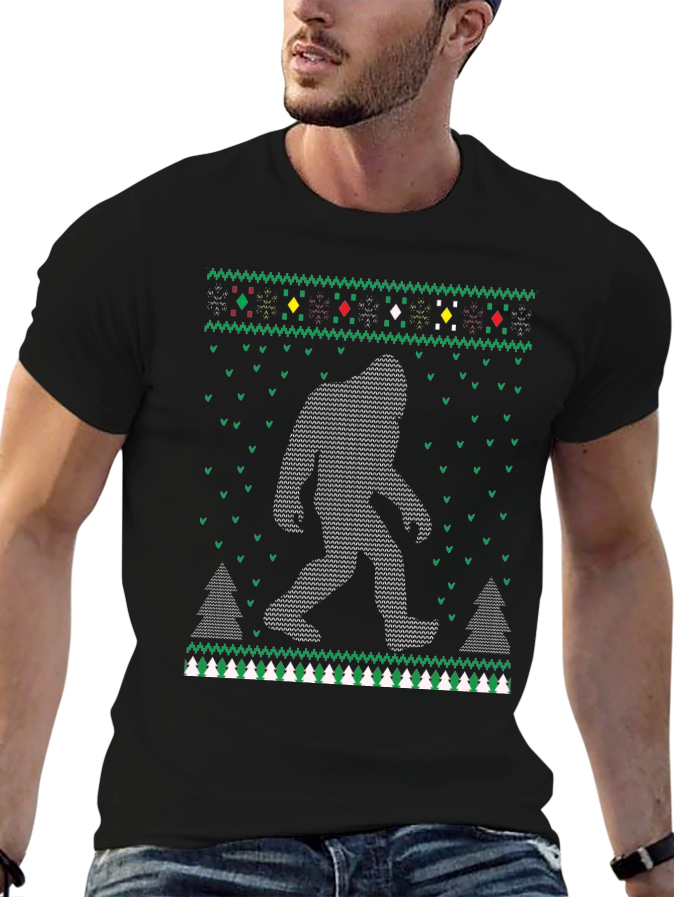 Bigfoot Christmas Pattern T-Shirt