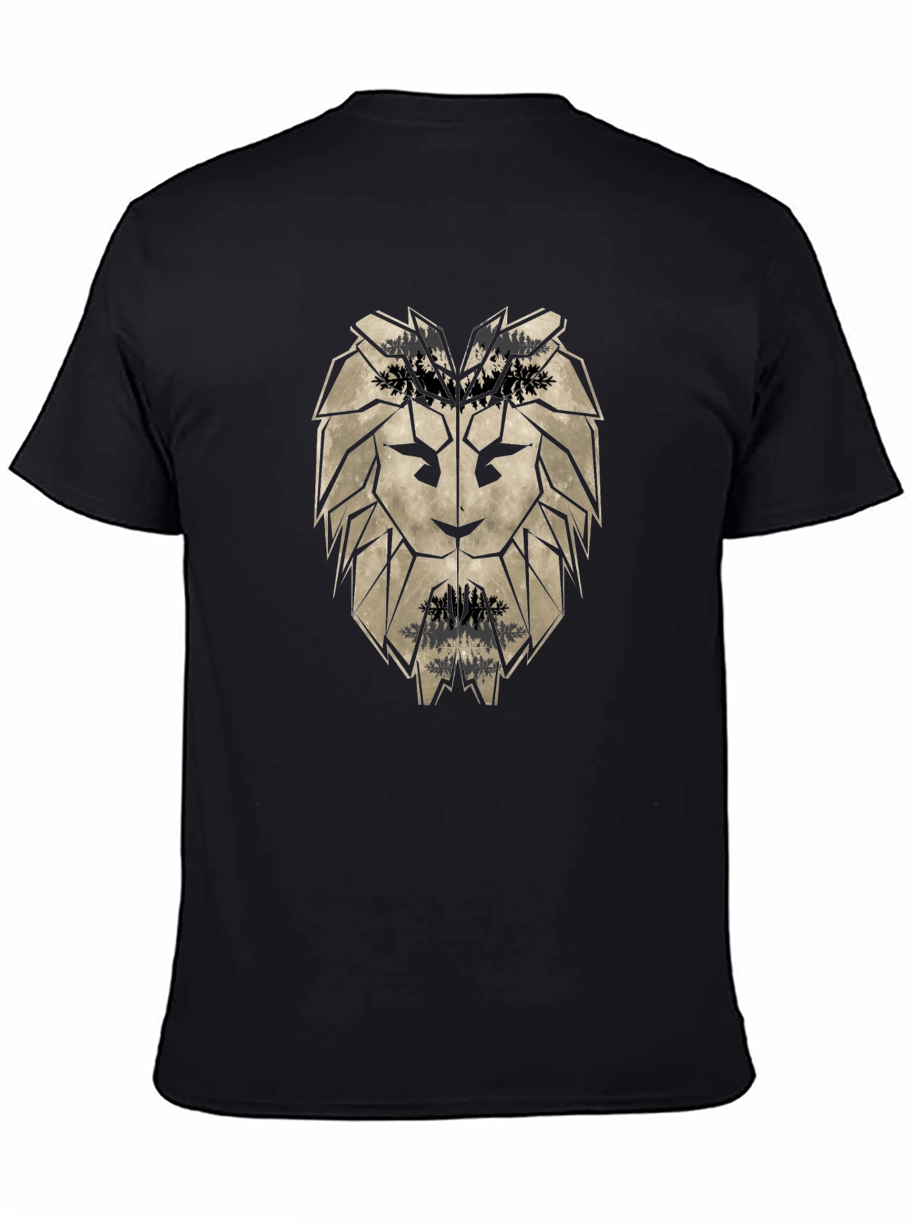 Geometric Lion Head Black T-Shirt