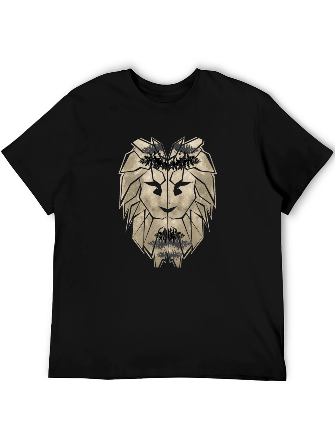 Geometric Lion Head Black T-Shirt