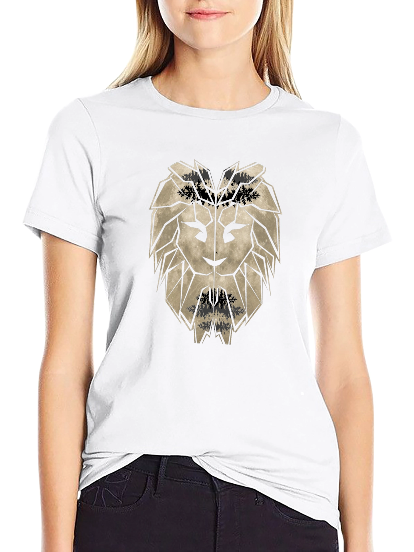 Geometric Lion Head Black T-Shirt