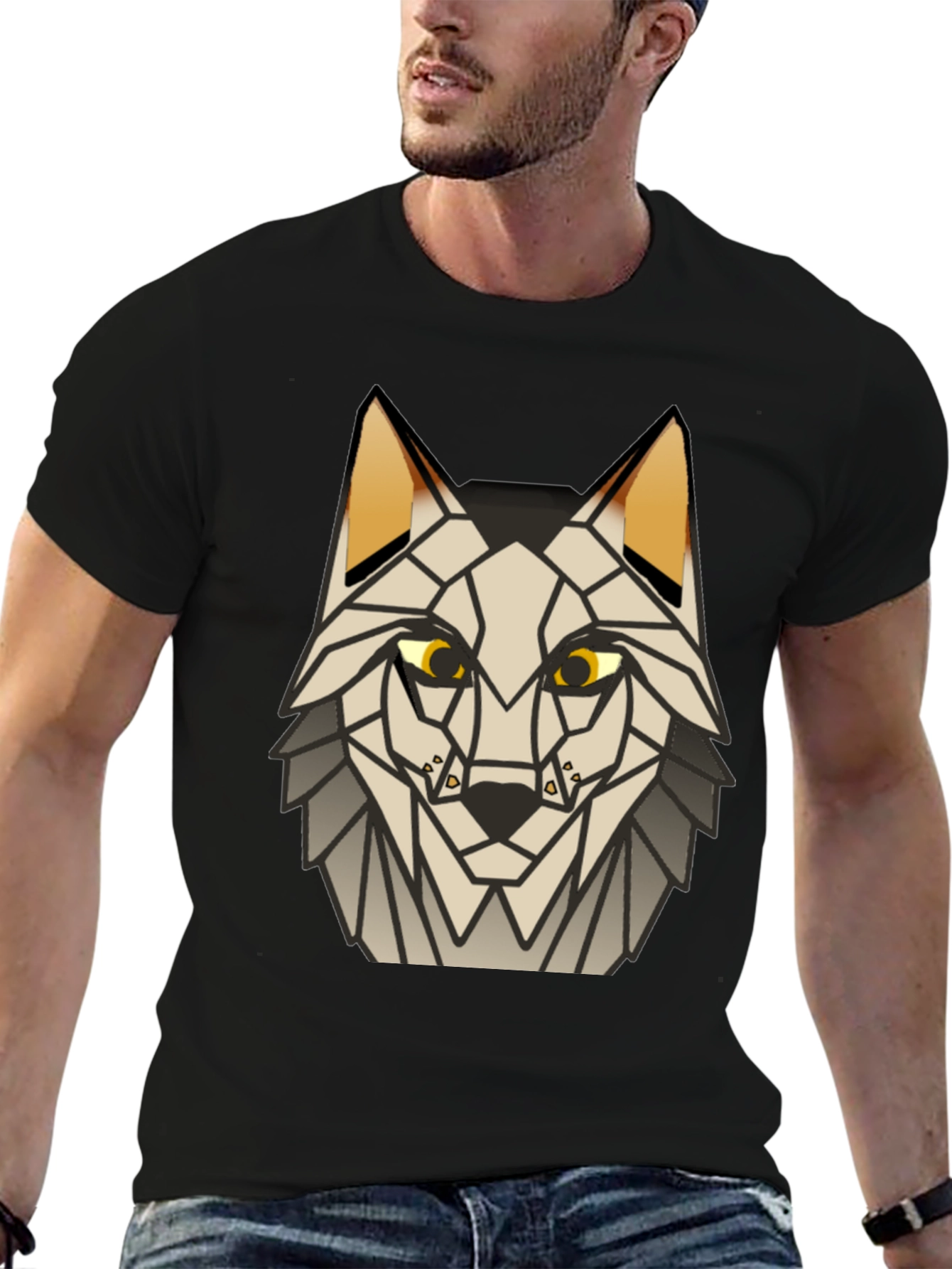 Geometric Wolf Graphic Tee - Modern Animal Print